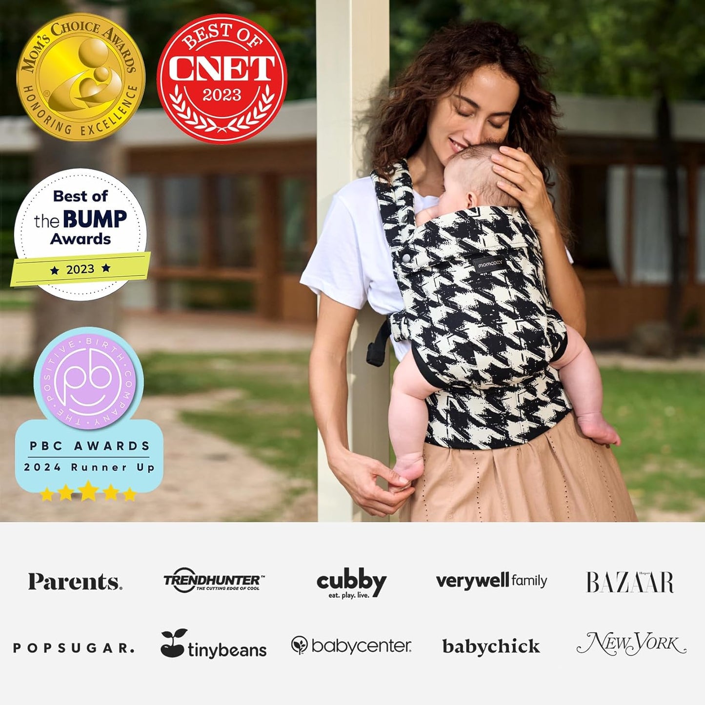 Momcozy Baby Carrier - Ergonomic, Cozy and Lightweight Carrier for 7-44lbs, Effortless to Put On, Ideal for Hands-Free Parenting, Enhanced Lumbar Support, Houndstooth