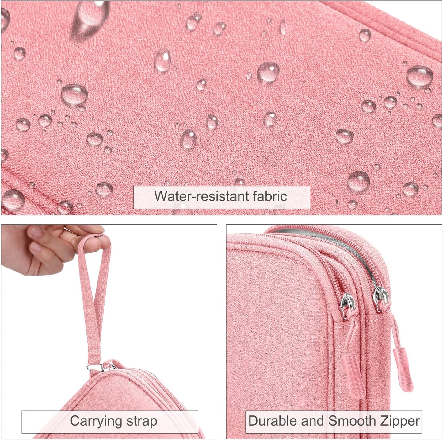 FYY Electronic Organizer, Electronic Accessories Carry Case Portable Waterproof Pouch Double Layers Storage Bag for Travel Cable, Cord, Charger, Phone, Earphone, Medium Size, Pink