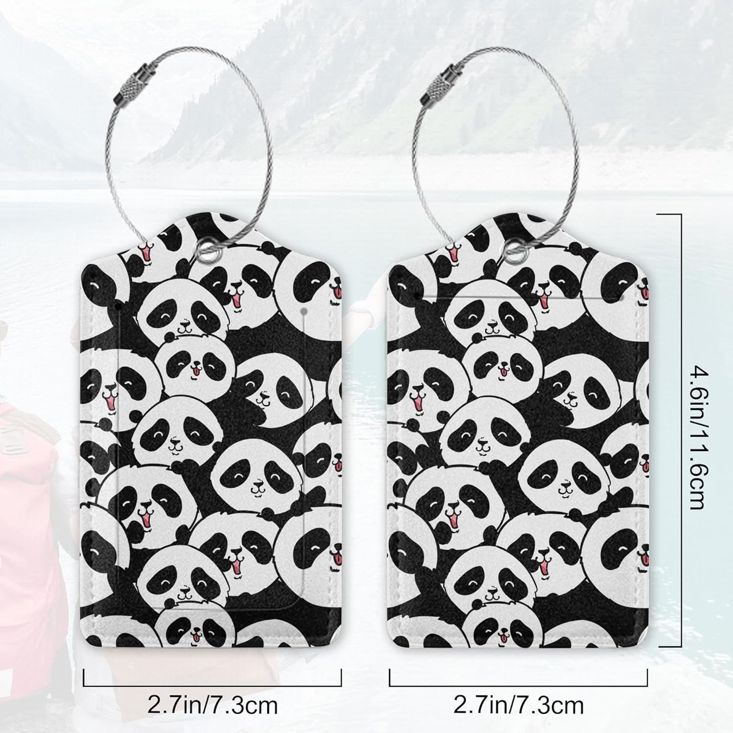 2Pcs Luggage Tag for Suitcase Panda Cartoon Cute Suitcase Tag with Privacy Flap & Name ID Label & Metal Loop,Travel Bag Luggage Tags for Women