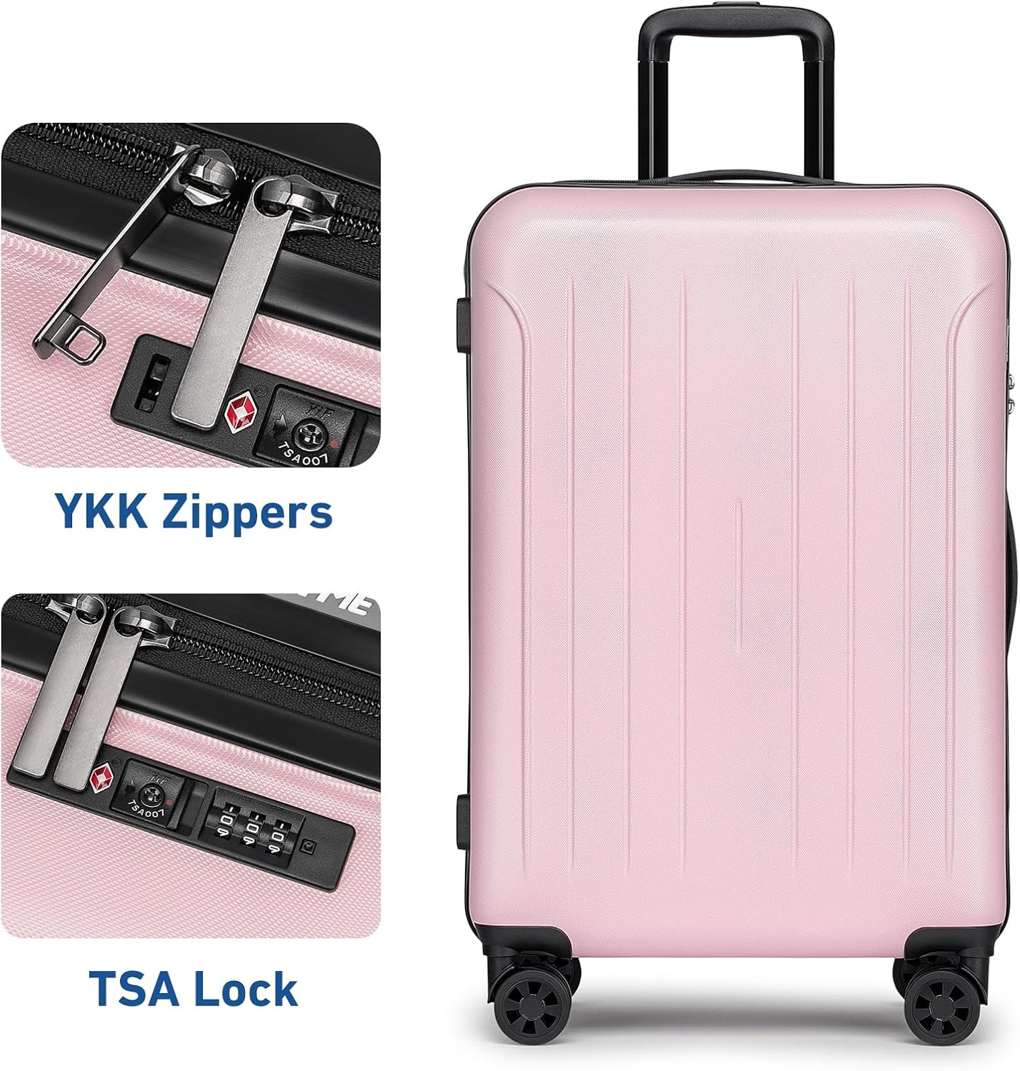 KYME Suitcase Hardshell With Double Spinner Wheels, PC+ABS TSA Lock Travel Luggage (Pink, 24" Checked)