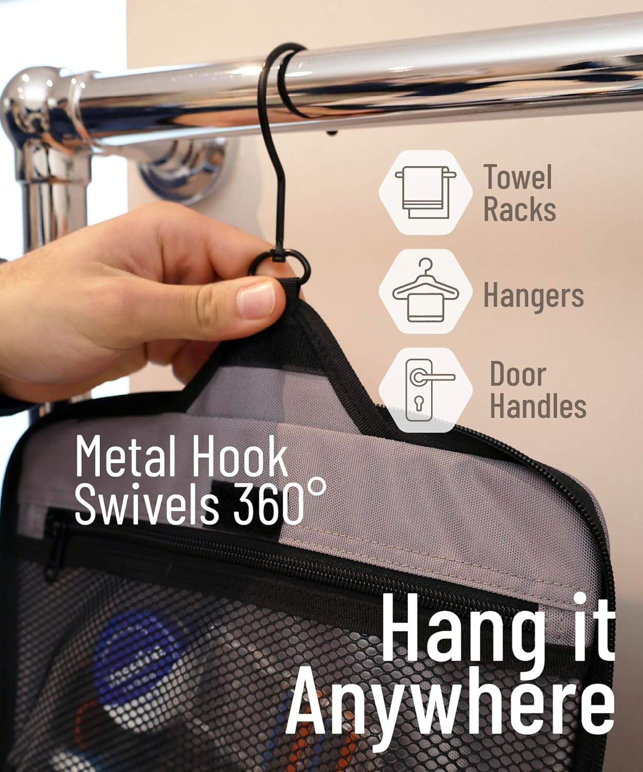 DD D&D Wanderlust D&D Hanging Travel Toiletry Bag for Men and Women – Cosmetics, Makeup and Toiletries Organizer Kit with 10 Compartments, Zippers, XXL Metal Swivel Hook, Water-Resistant Nylon