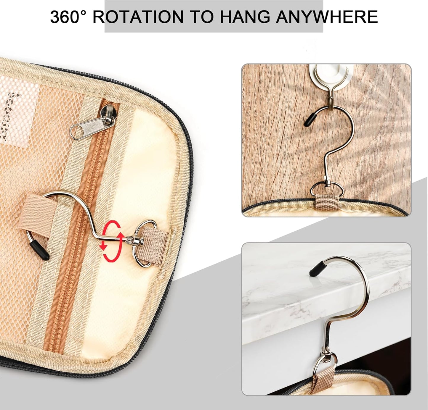 Travel Hanging Toiletry Bag for Women and Men, 6 Organizer Compartments, Holds Full Size Bottles, Extra Large Cosmetic Accessories, Makeup essentials, Bathroom Water-resistant Toiletries Bag, Black