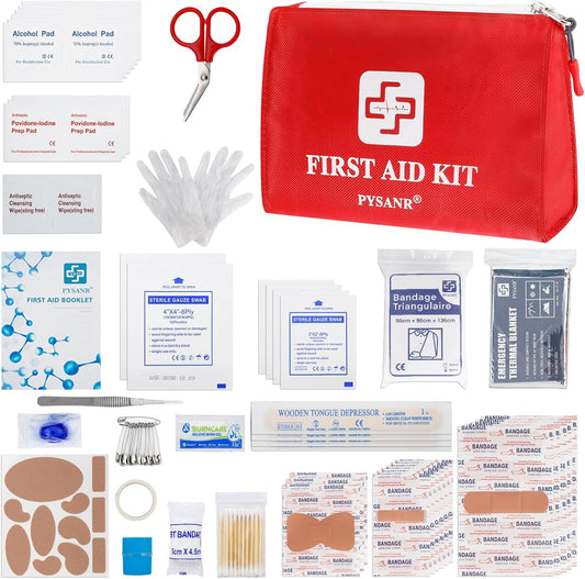 Small First Aid Kit, 150 Piece with Foil Blanket & Scissors, Mini First Aid Bag for Emergency, Home, Camping, Travel, Sports, Office, Outdoor, Car, School