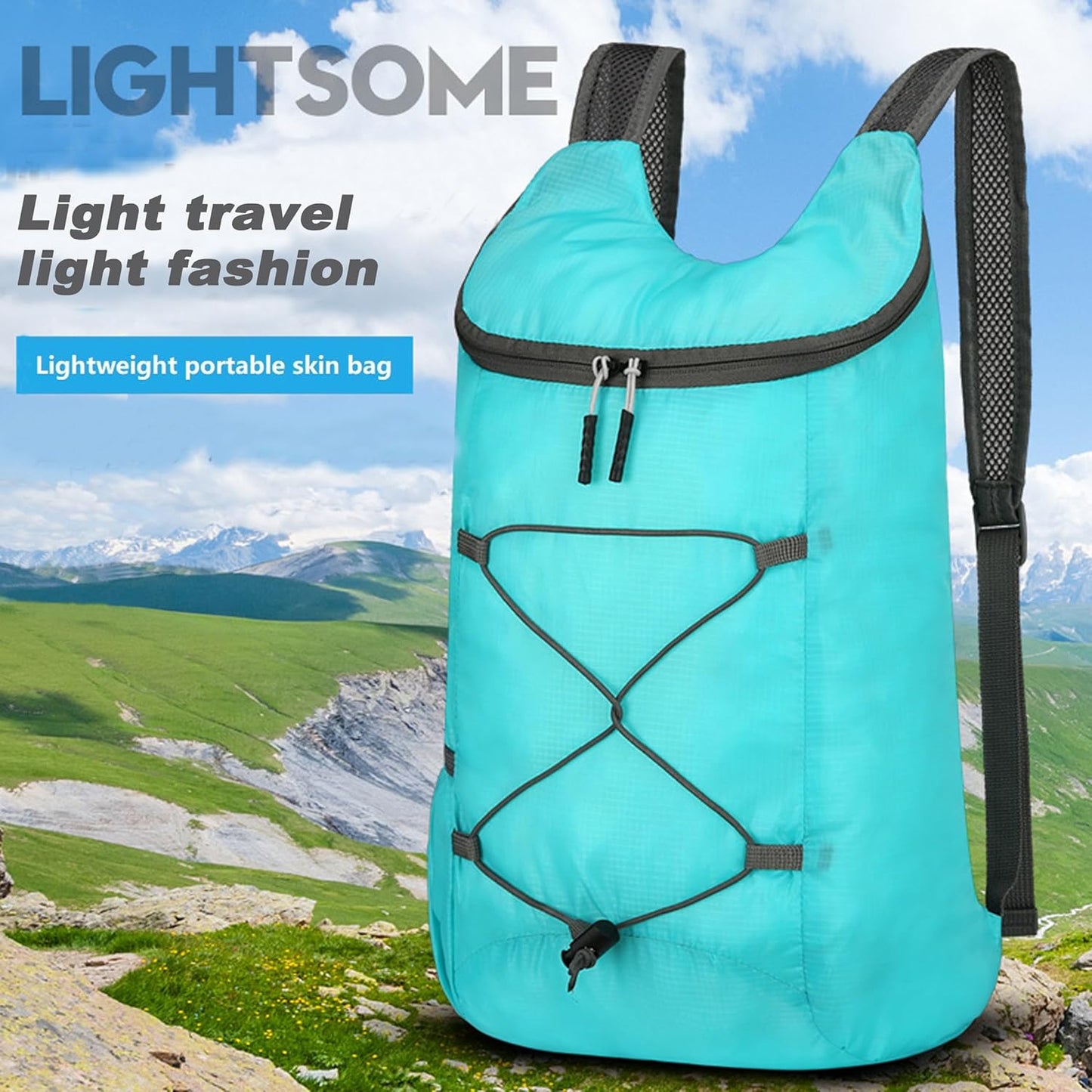 16L Hiking Daypack Lightweight Foldable Travel Backpack Water Repellent Camping Outdoor Packable Easy Carry-on Bag (Lake Blue)