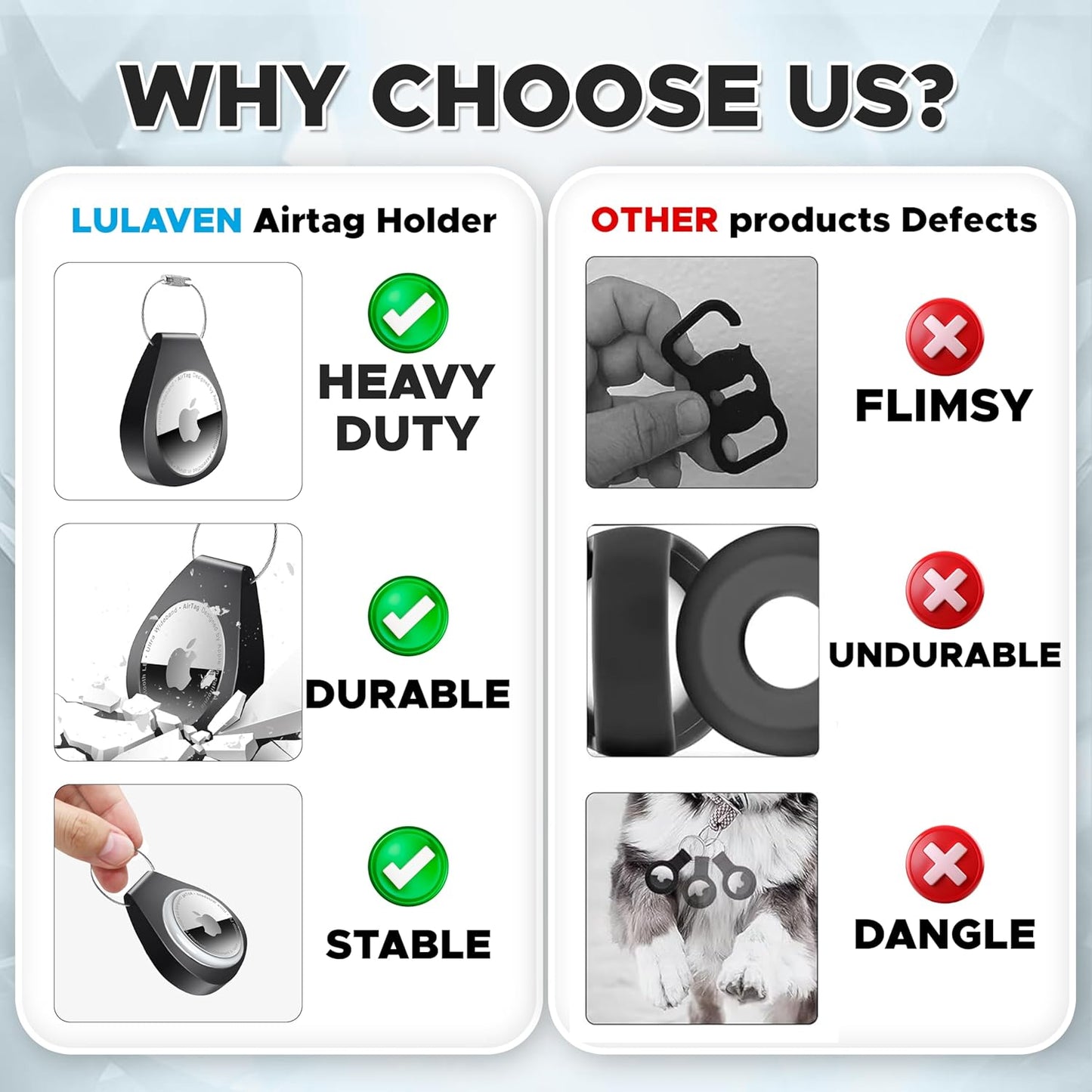 2 Pack AirTag Holders with Keychain - Secure Airtag Lock Case with Wire Cable Compatible with Apple AirTags for Keys, Luggage, Dog Collar, Backpack & More (Black)