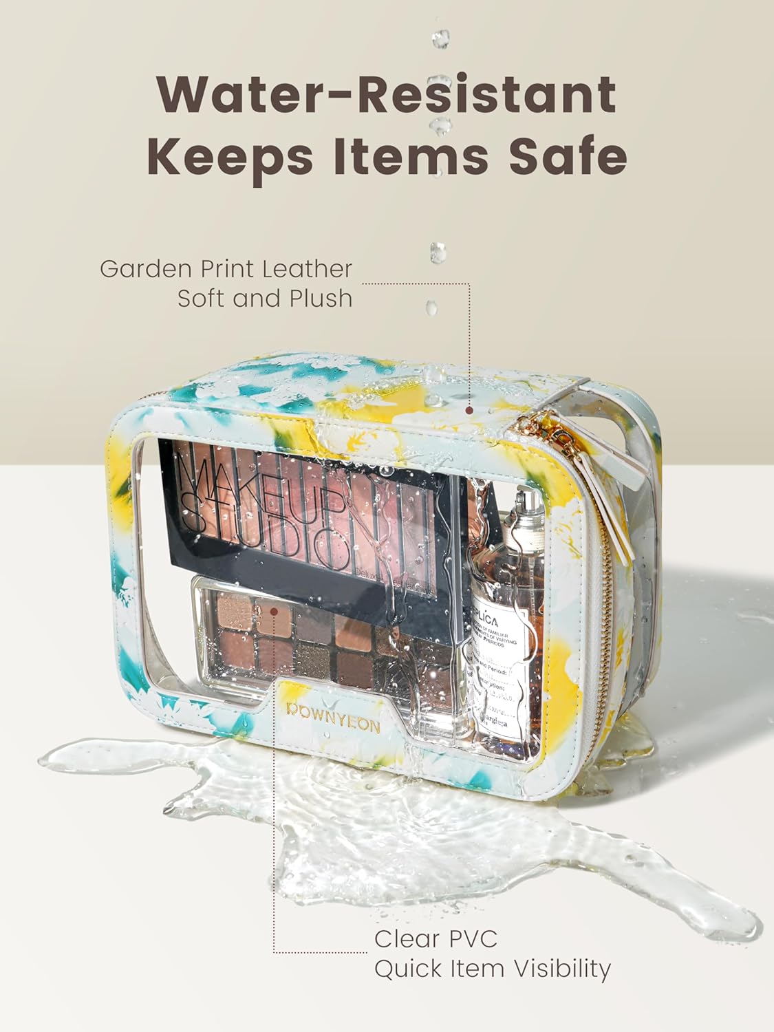 ROWNYEON Clear Makeup Case Toiletry Bag Multipurpose Travel Makeup Train Case Portable Cosmetic Organizer Transparent Storage Bag