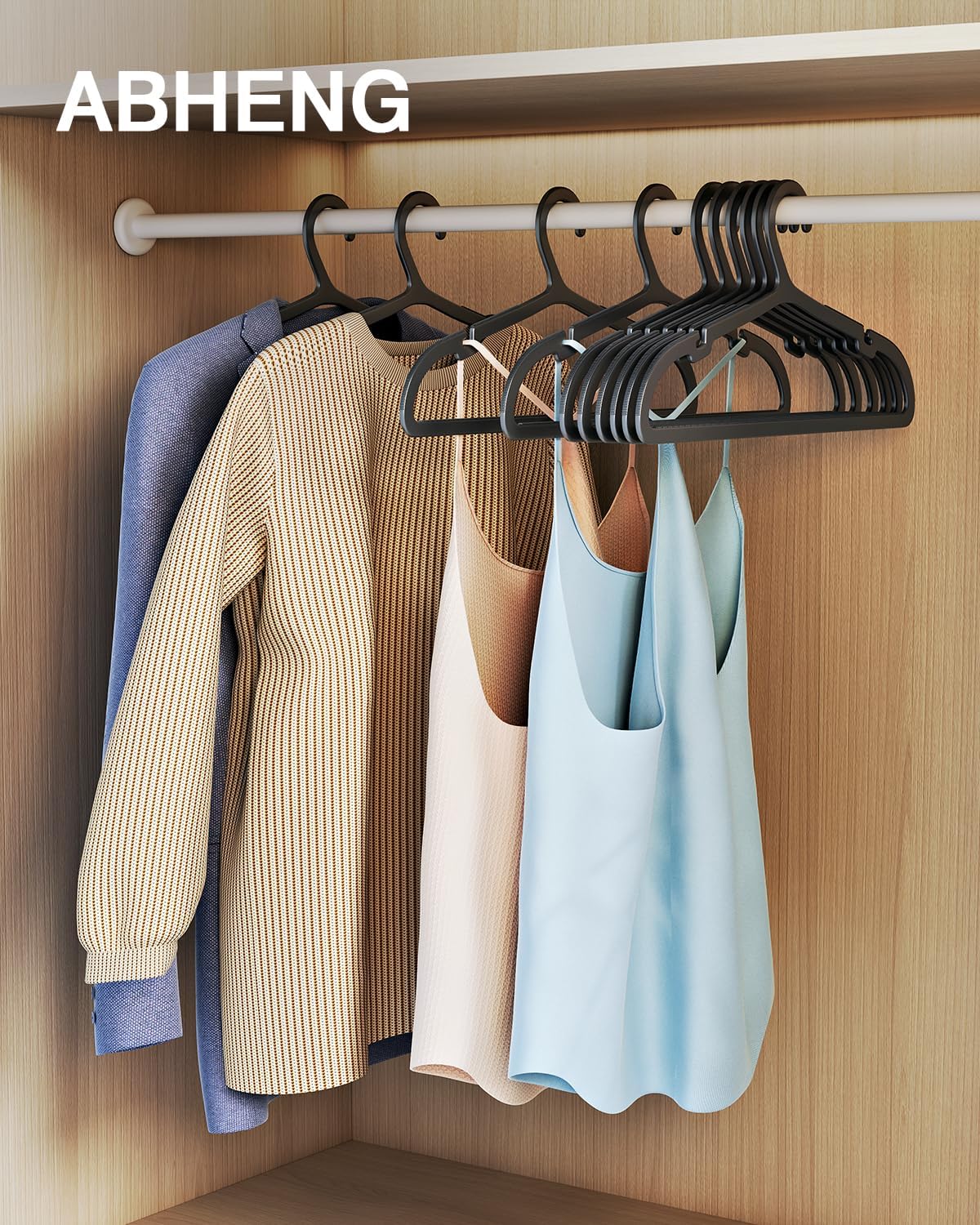 80 Pack Clothes Hangers, Non Slip Plastic Coat Hangers, Space Saving Hangers, Heavy Duty, Hanging Dry Wet Clothes, 16.4" x 8.3", Black, UAPY0580B