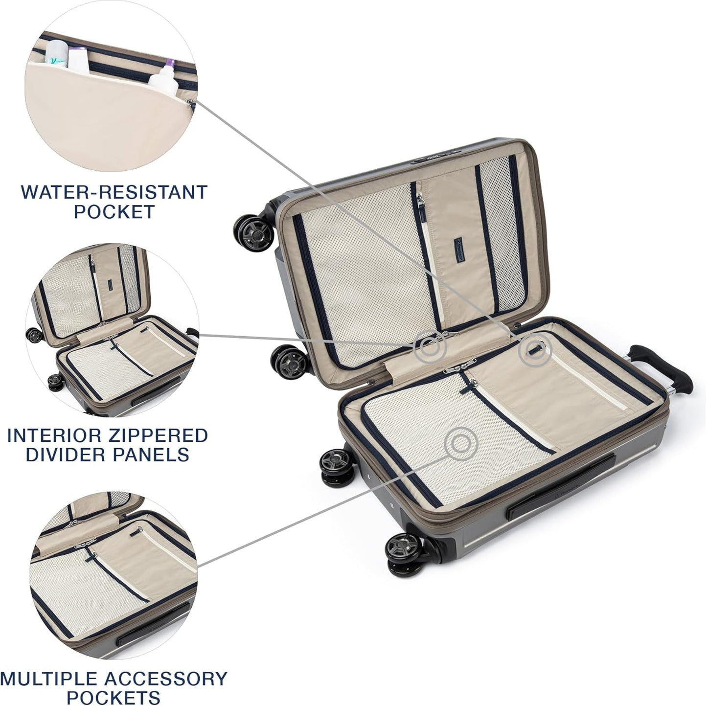 Travelpro Platinum Elite Hardside Expandable Carry on Luggage, 8 Wheel Spinner, TSA Lock, Hard Shell Polycarbonate Suitcase, Metallic Sand, Carry on 21-Inch