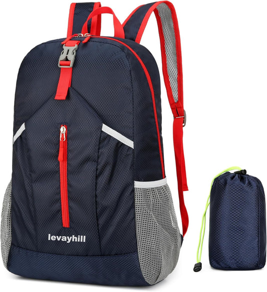 25L Hiking Backpack Foldable Sports Daypack Camping Collapsible Bag Water Repellent Lightweight Travel Men Women (Dark Blue)
