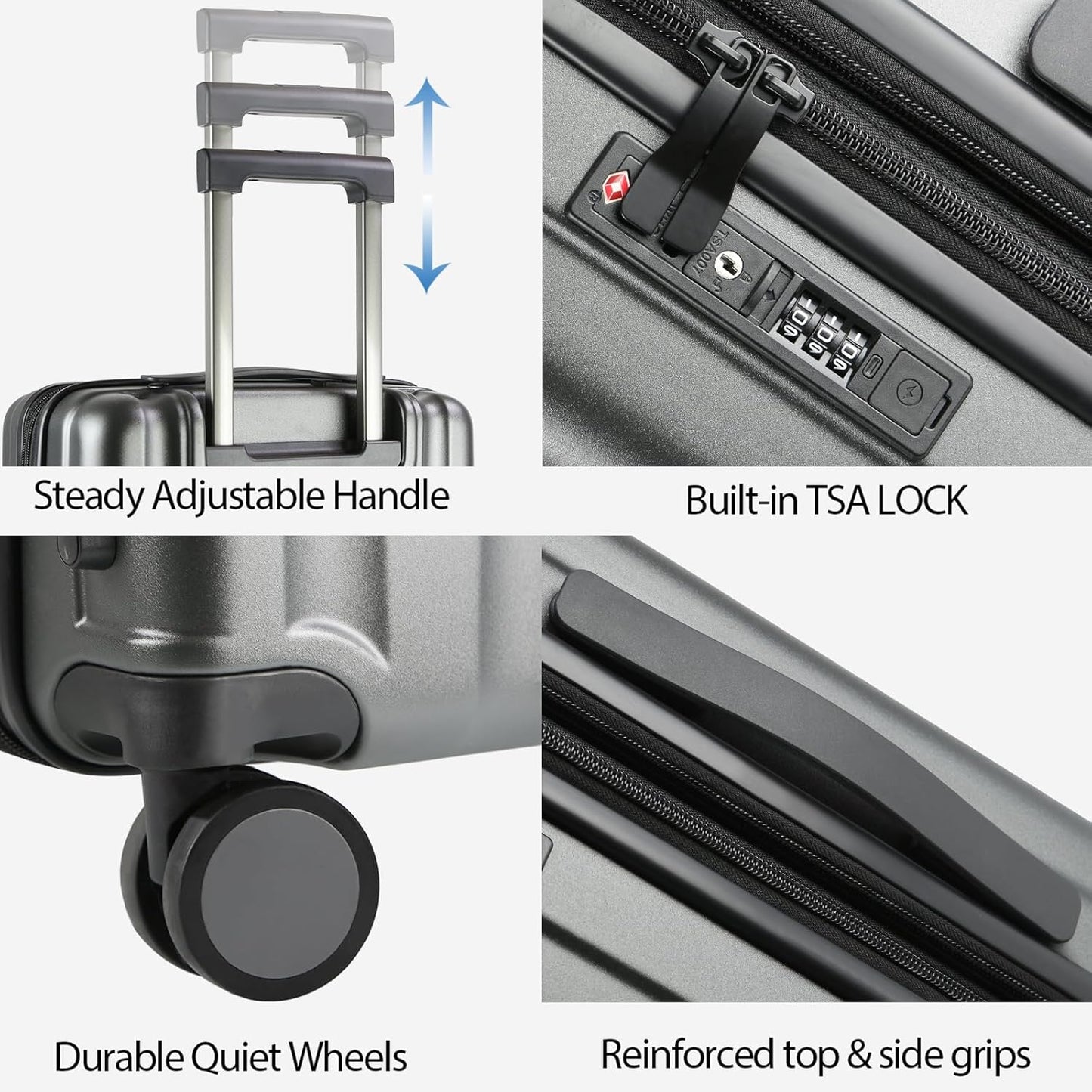 KROSER Hardside Expandable Carry On Luggage with Spinner Wheels & Built-in TSA Lock, Durable Suitcase Rolling Luggage with USB Port, Carry-On 20-Inch, Steel Grey