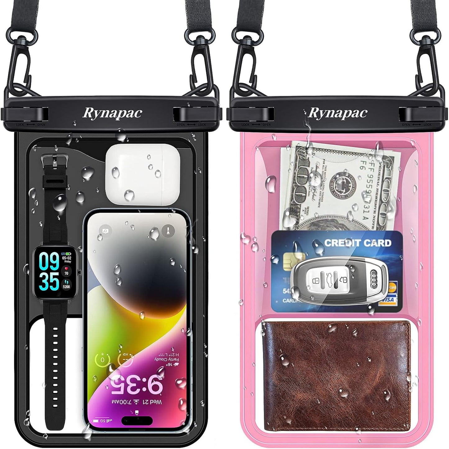 2 Pack Waterproof Phone Pouch - 10in Waterproof Phone Case with Lanyard, IPX8 Cell Phone Dry Bag Beach Cruise Ship Essentials for iPhone 16 15 14 Pro Max, Galaxy S25 S234 S23 Ultra