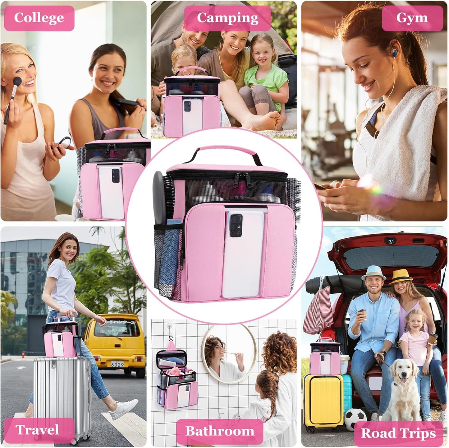 Mesh Shower Caddy,Portable HangingTravel Toiletry Bag Dorm Room Essentials for College Students Girls,Large Makeup Organizer for Full-Sized Toiletries,Travel Essentials for Women Girls Camping Beach