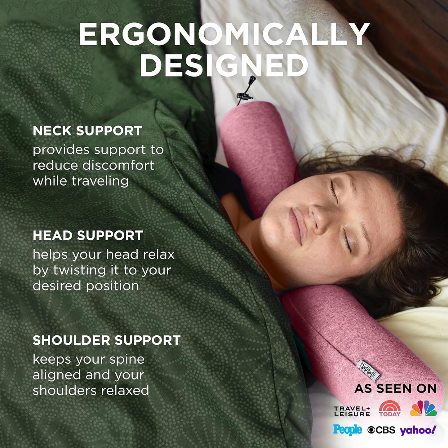 Dot&Dot Twist Memory Foam Travel Pillow for Airplanes - Travel Neck Pillow for Sleeping - Airplane Pillow for Neck Support, Chin, Lumbar and Leg - Adjustable, Bendable Neck Roll Pillow