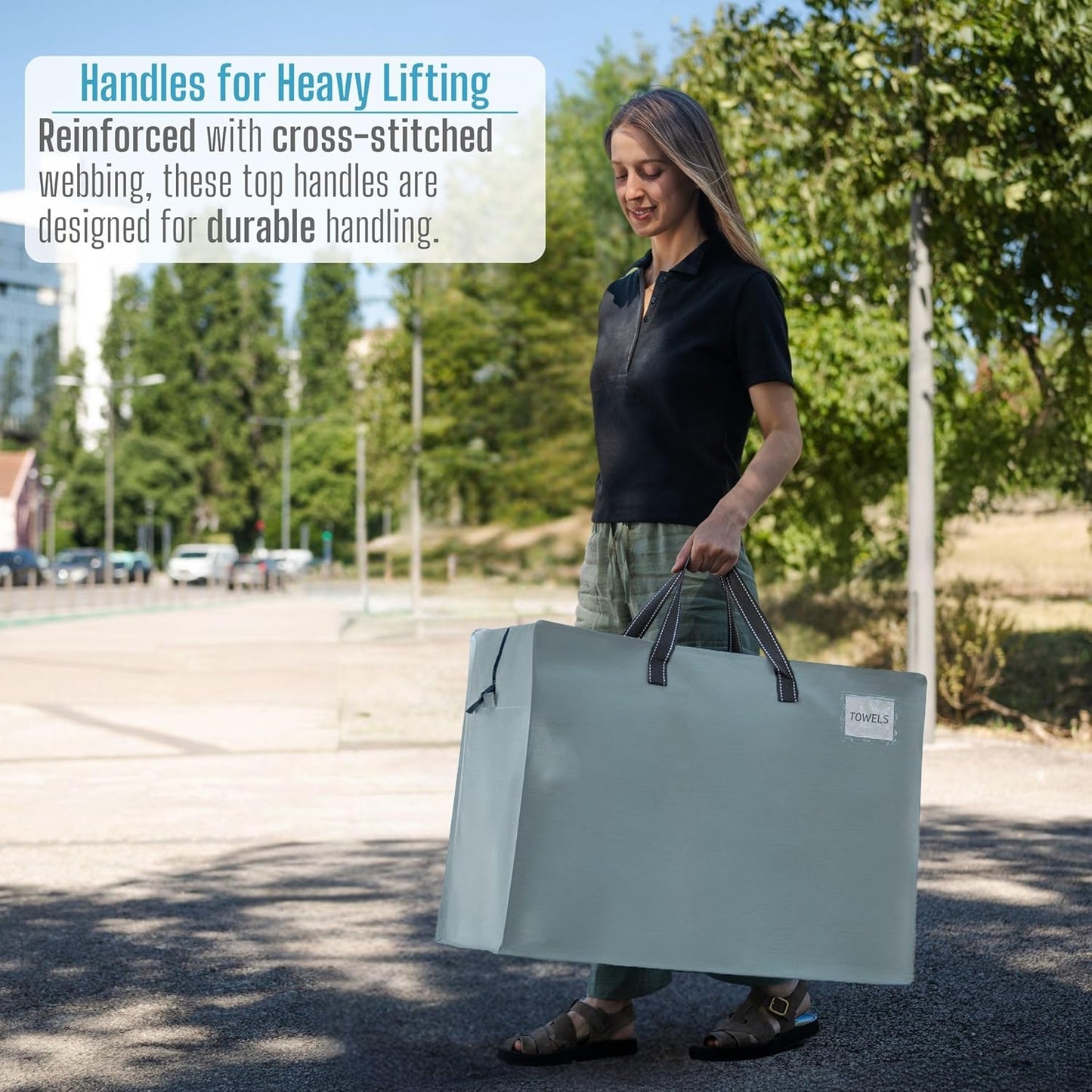 VENO 4 Pack Heavy Duty Moving Bags, Storage Bags, Packing Supplies, Top Zipper, Storage Totes for Camping, Clothes, Bedding, Comforters, Pillows (27 Gallon Light Blue, 4 Pack)