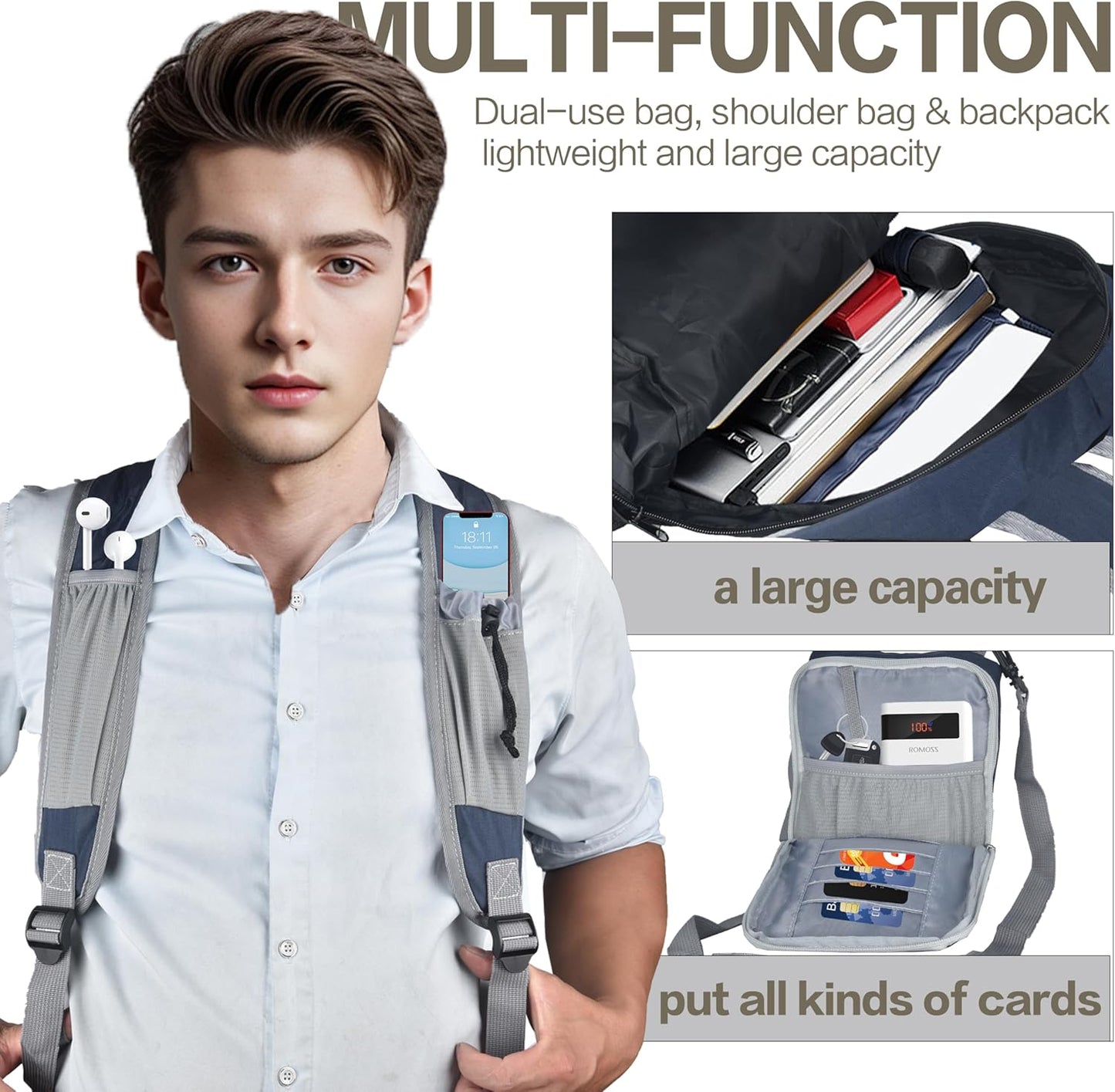 35L Foldable Waterproof Backpack For Outdoor Sports Travel Inside Wet Clothes Compartment Packable For Multiple