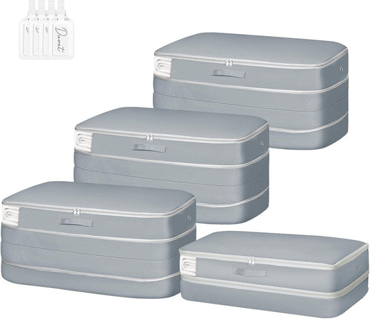 Comforter Storage Bag - Large Capacity Bedding Storage Bags Ultra Space Saving Self Compression Organizer, Washable Compression Bags for Storage Comforter Blanket Duvet Pillow, 4-Pack, Grey