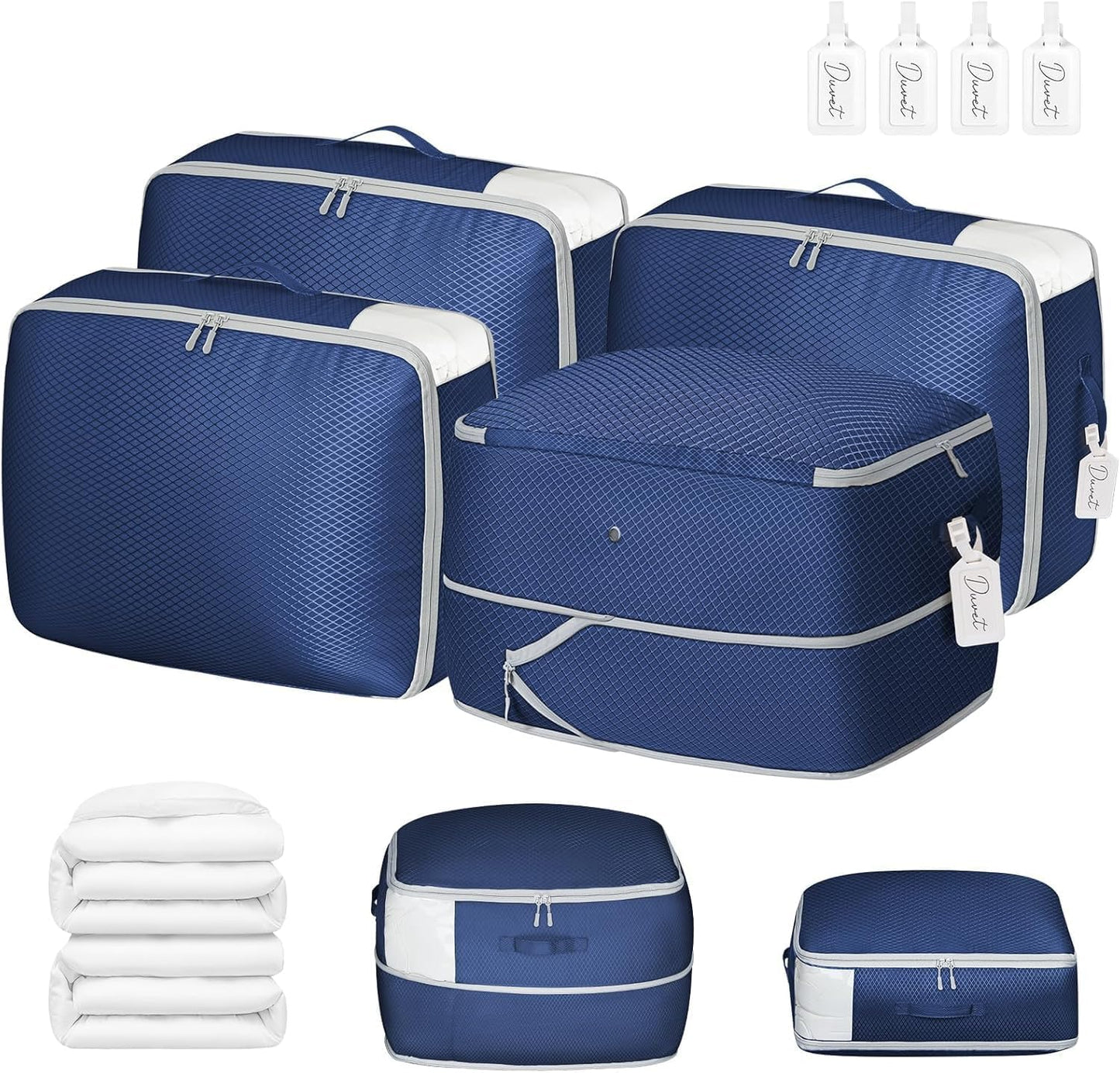 DIMJ Comforter Storage Bag 4 Pack - Blanket Storage Organizer Compression Bags, Large Capacity Ultra Space Saving Self Compression Organize for Bedding, Pillow, Duvet, Sheet Storage with Zipper Window