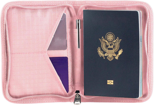 Passport Holder & Travel Wallet with RFID Blocking - Premium Document Organizer Case for Men and Women - Holds Passports, Cards, Tickets, ID, Cash - Compact Zippered Wallet - Rose