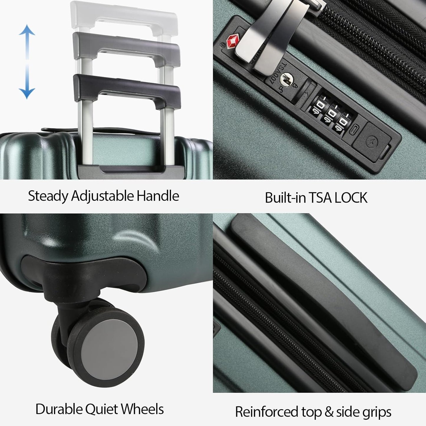KROSER Hardside Expandable Carry On Luggage with Spinner Wheels & Built-in TSA Lock, Durable Suitcase Rolling Luggage with USB Port, Carry-On 20-Inch, Dark Green