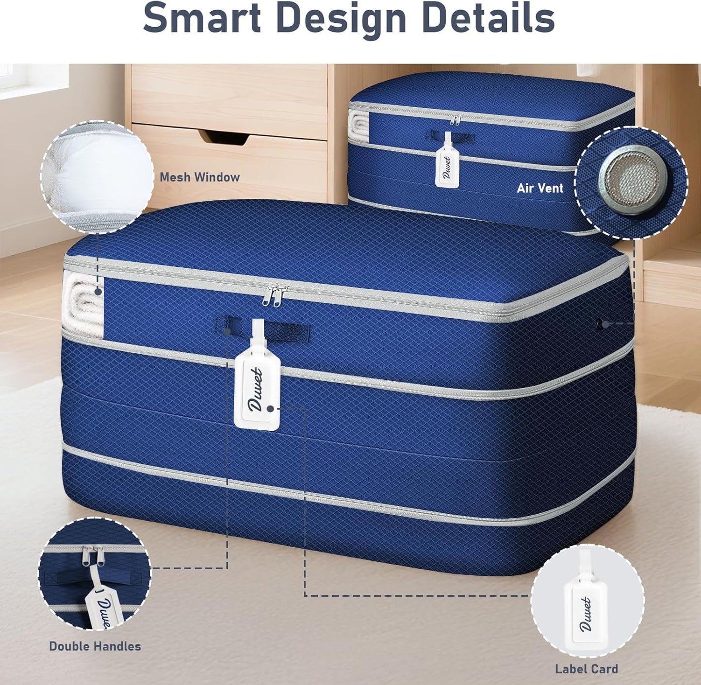 DIMJ Comforter Storage Bag - 100L Large Capacity Blanket Storage Compression Bags, Washable Space Saving Self Compression Organizer with Window Handles, Space Saver for Clothes, Bedding, Sheet