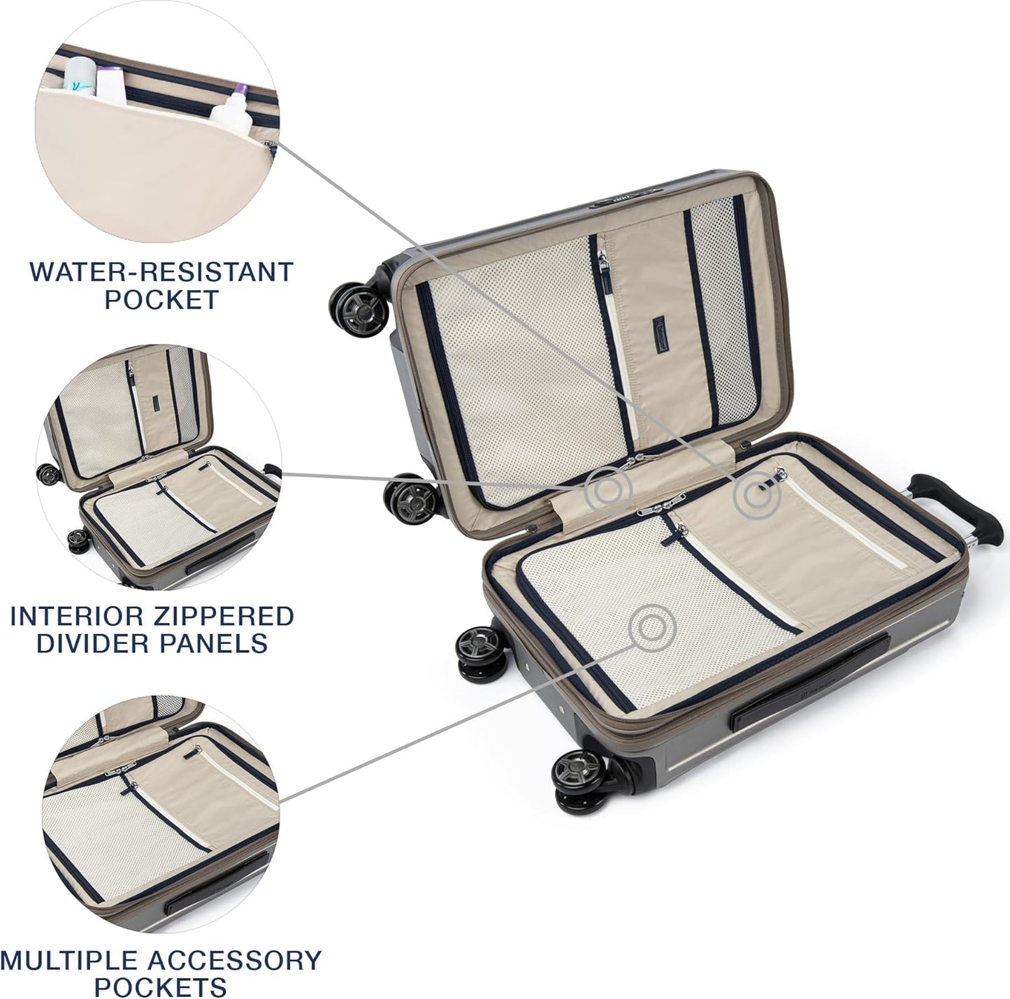 Travelpro Platinum Elite Hardside Expandable Carry on Luggage, 8 Wheel Spinner, TSA Lock, Hard Shell Polycarbonate Suitcase, Metallic Sand, Compact Carry on 20-Inch