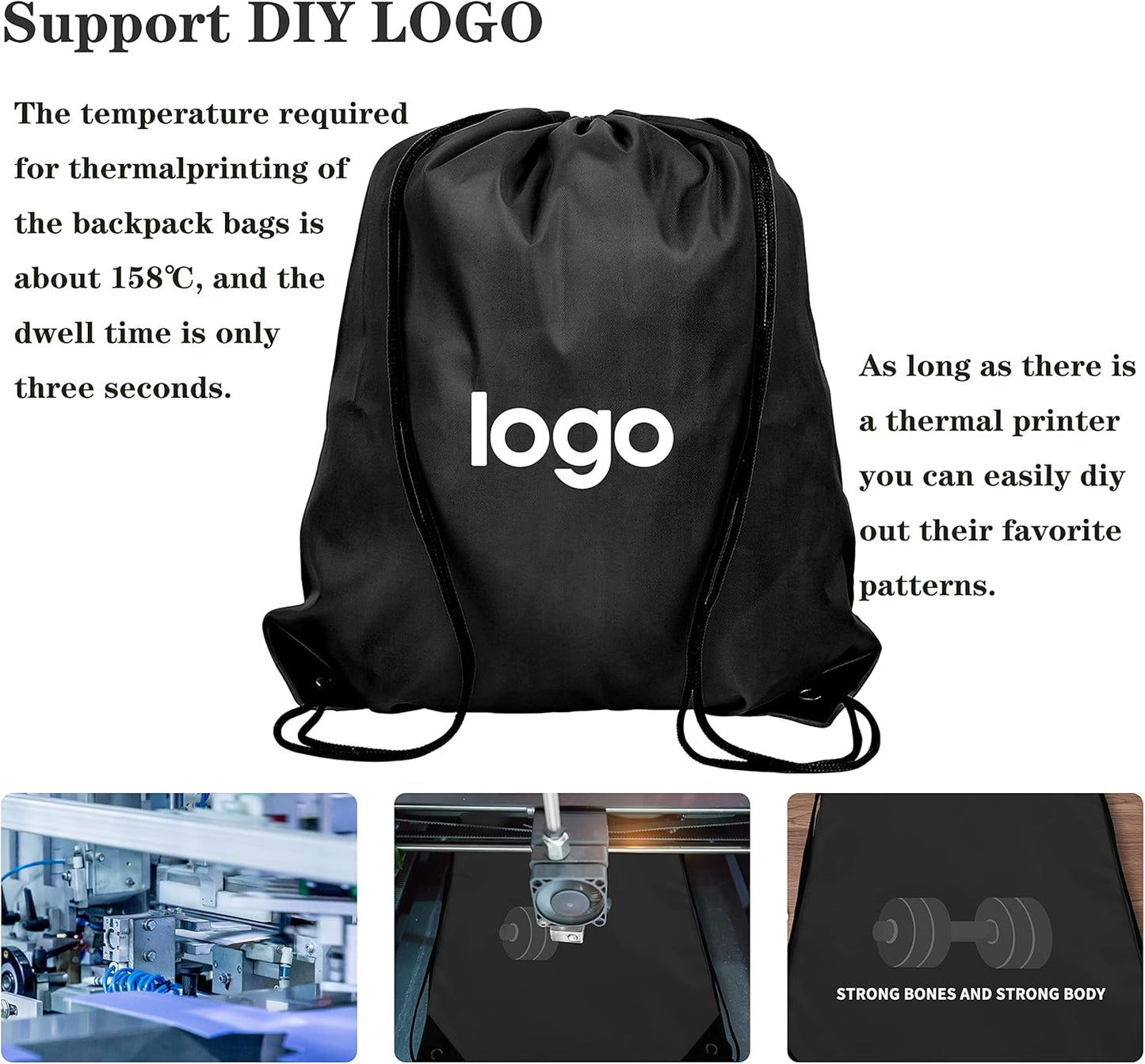 10Pcs Black Drawstring Backpack Bags Sack Pack Cinch Tote Sport Bulk Storage Polyester Bag for Gym Traveling