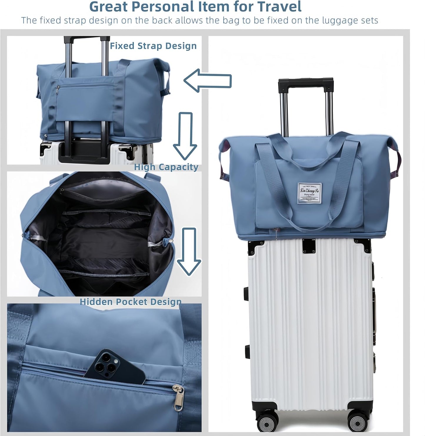 Large Capacity Foldable Travel Bag, Expandable lightweight Carry on Bag, Dry with Wet Separation Spor Duffel Bags