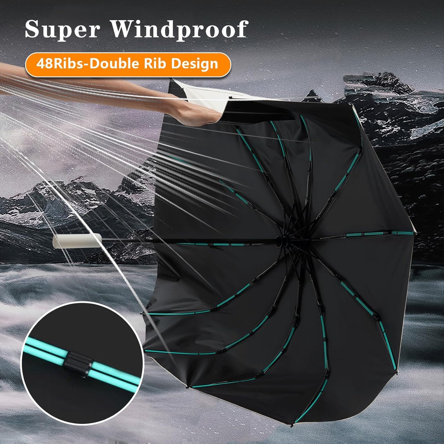 Large Double-Ribs Umbrella Automatic Folding Umbrella for Women Men, Travel, UPF 50+ UV Protection