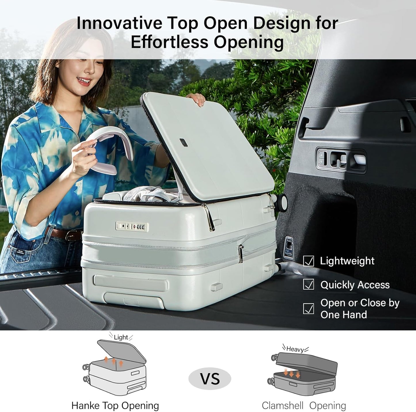 Hanke Hardside Expandable Checked Luggage, 24 Inch Top Opening Trunk Luggages with Spinner Wheels, All-PC Hard Shell Suitcase, Lightweight TSA Checked-Medium(Smoke White, 83L)