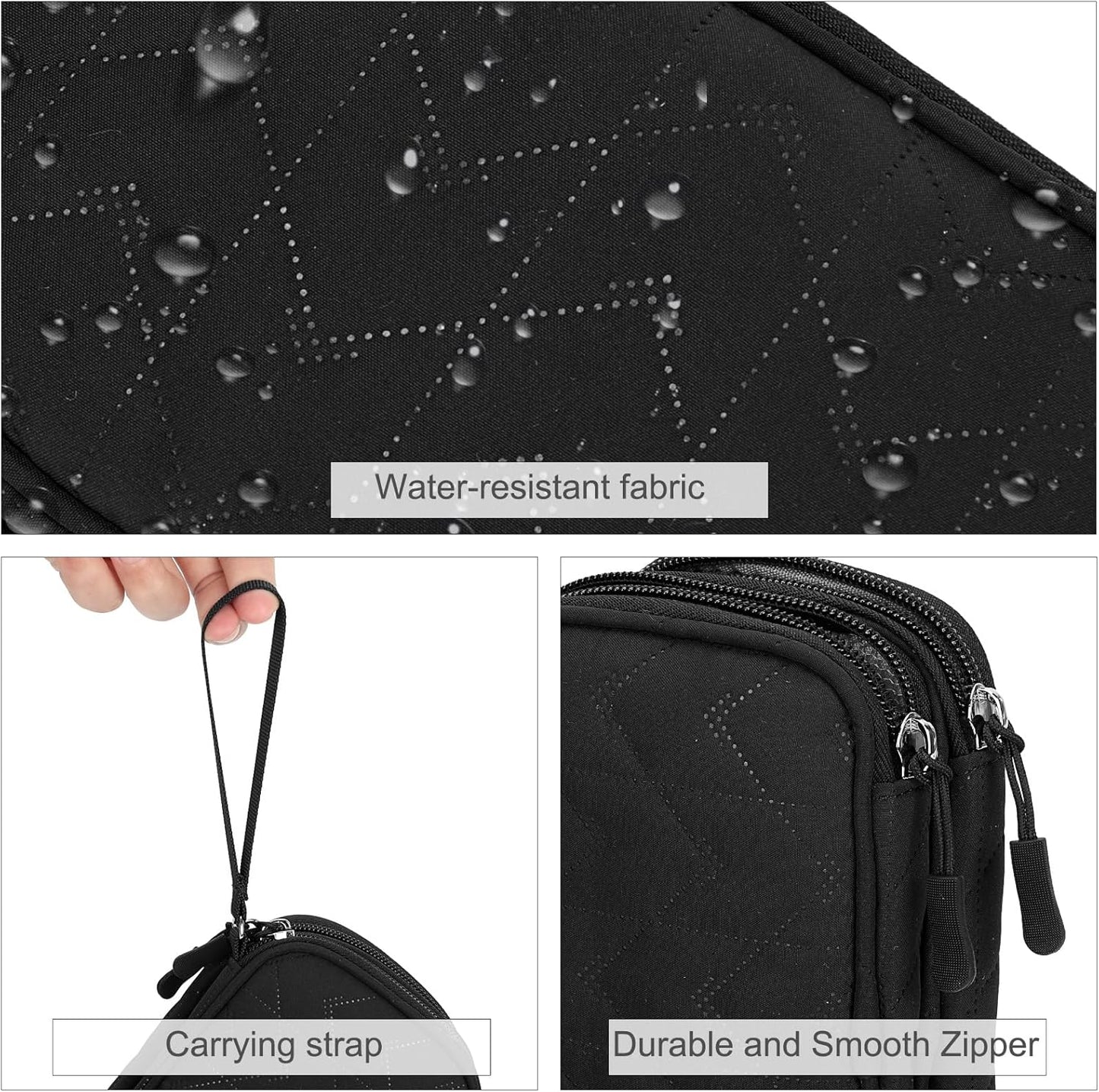 FYY Travel Organizer Pouch Electronic Accessories Carry Case Portable Waterproof Double Layers All-in-One Storage Bag for Cable, Cord, Charger, Phone, Pattern Black