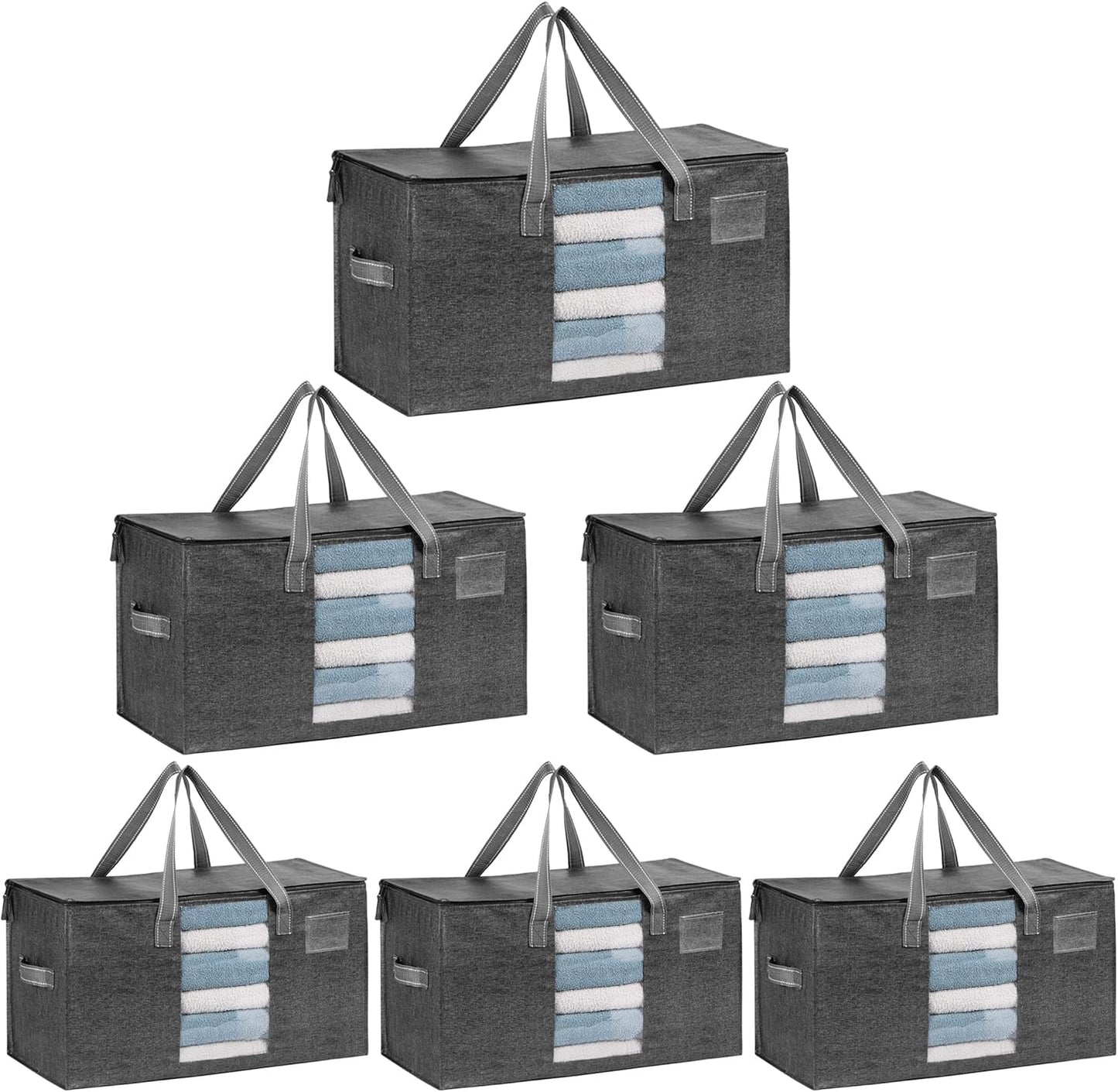 VENO 6 Pack Moving Bags, Comforter and Blanket Storage Bags for Closet, Moving Boxes, Boxes with Lids Alternative, College Dorm Packing Supplies, Foldable Heavy-Duty Tote with Window (Gray, 6 Pack)