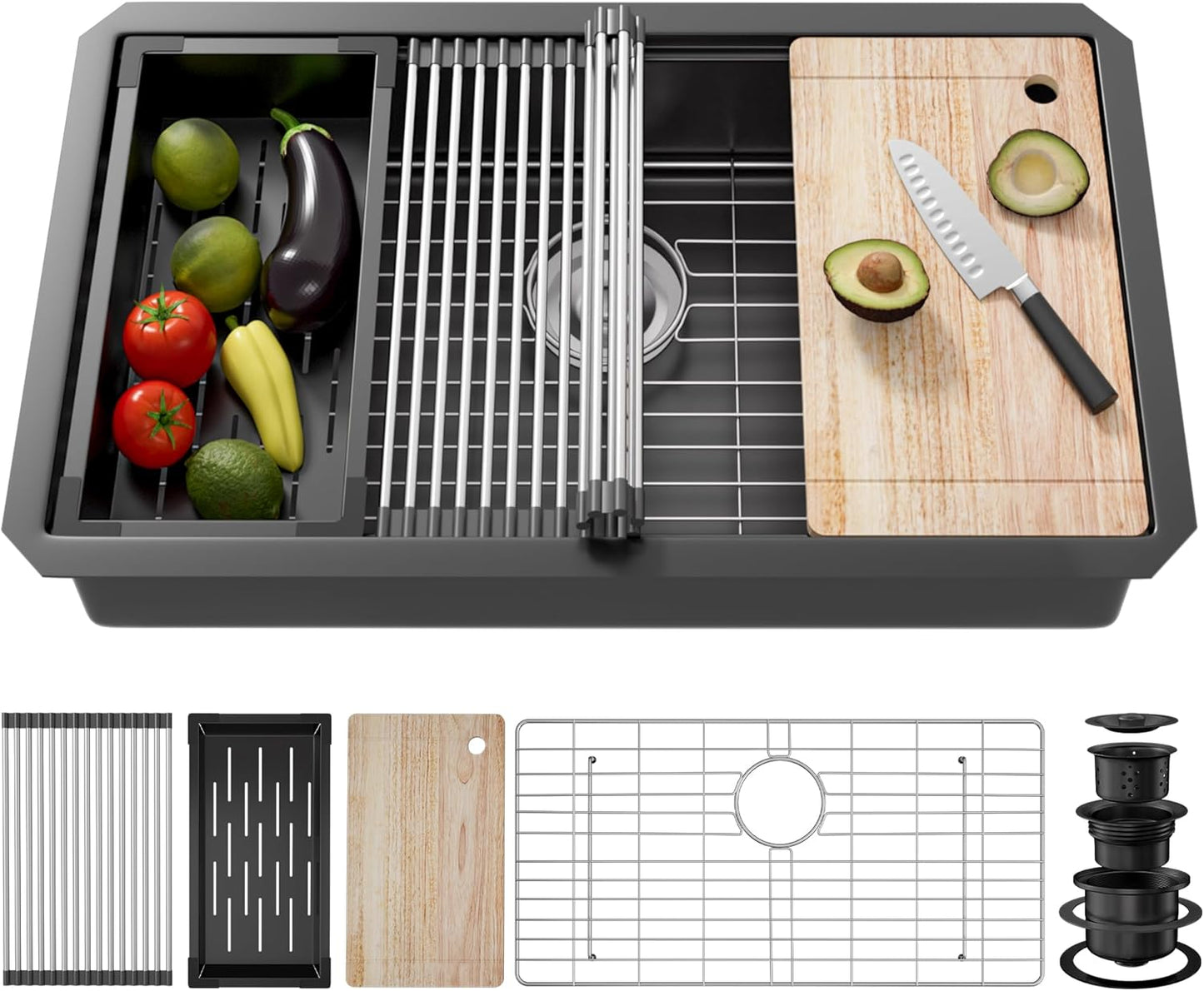 30 Inch Undermount Kitchen Sink Stainless Steel, 30x19 Undermount Workstation Sink Single Bowl Commercial 16 Gauge Stainless Steel Kitchen Sinks Black