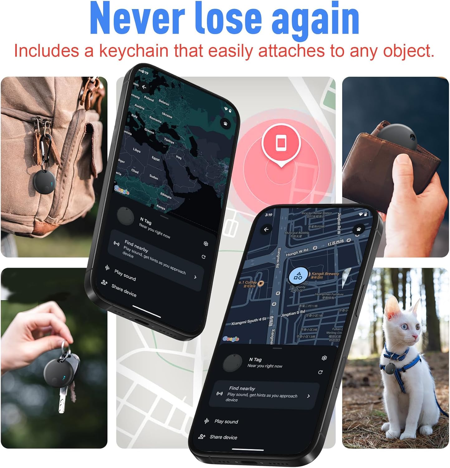 Bluetooth Tracker for Android, 2 Pack Item Finder Work with Google Find My Device App, Keys Finder and Item Locator for Keys Wallet Bags Pets ONLY Android, Smart Tracking Tag for Luggage, Backpack