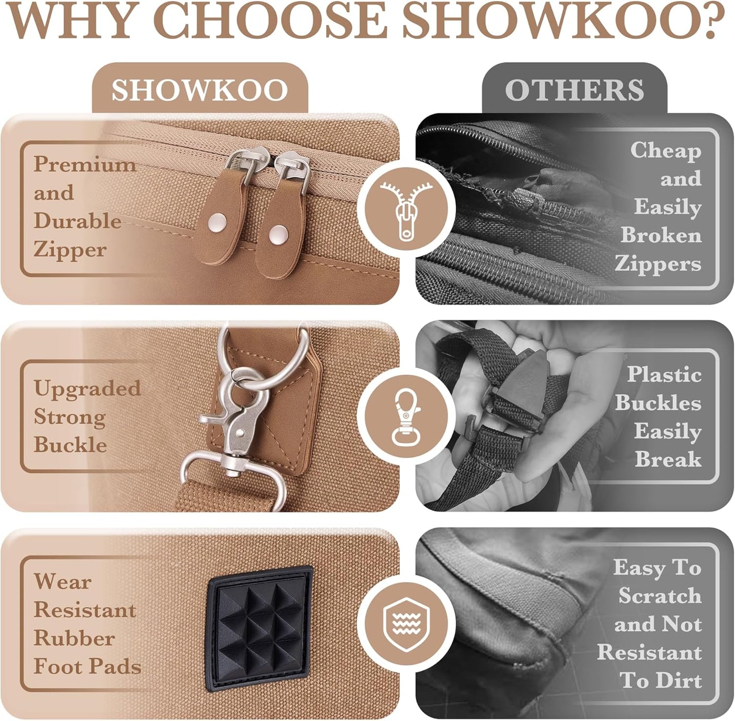 SHOWKOO Duffle Bag for Travel 60L Expandable Canvas Travel Bag Durable Vintage Weekender Overnight Carry On Bag for Men(Khaki)