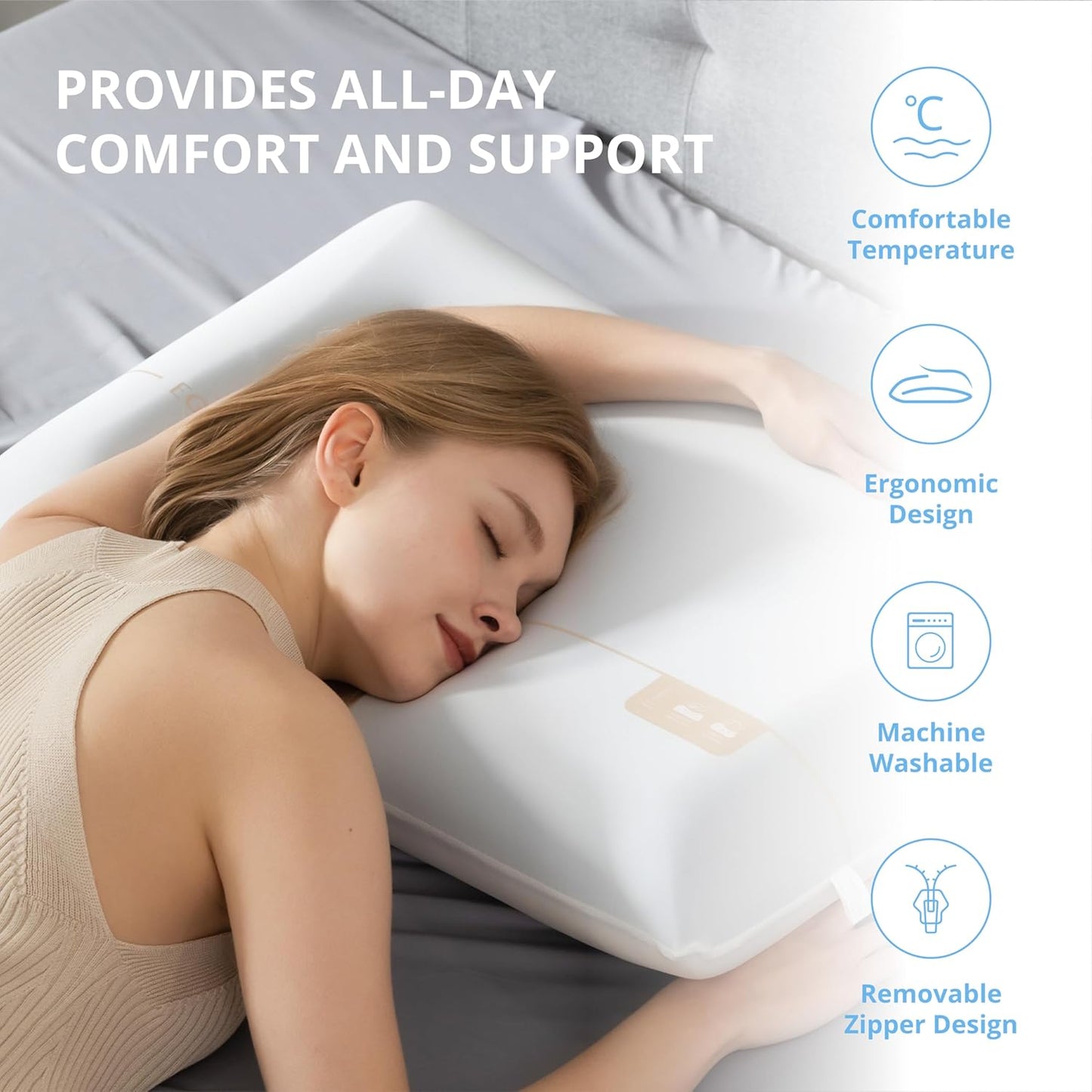 EGOHOME Cooling Memory Foam Pillow for Sleeping, Neck Pillow for Side, Back, Stomach Sleepers, Bed Pillow for Neck Pain Relief, Two-Sided Washable Reversible Cover, Standard Size (1 Pack, 5'')