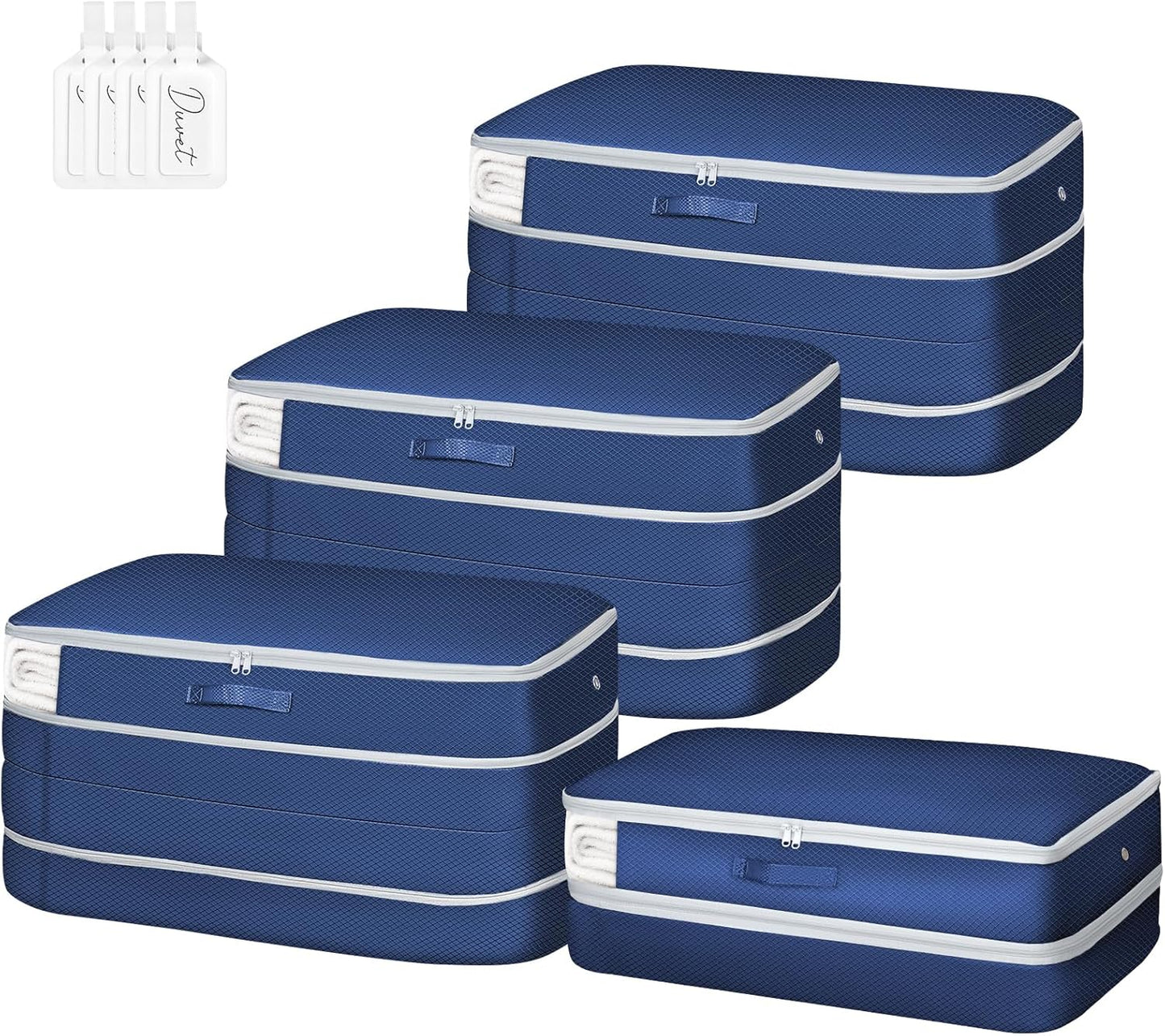 Comforter Storage Bag - Large Capacity Bedding Storage Bags Ultra Space Saving Self Compression Organizer, Washable Compression Bags for Storage Comforter Blanket Duvet, 4-Pack, Navy Blue