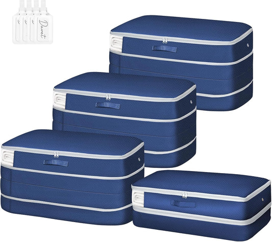 Comforter Storage Bag - Large Capacity Bedding Storage Bags Ultra Space Saving Self Compression Organizer, Washable Compression Bags for Storage Comforter Blanket Duvet, 4-Pack, Navy Blue