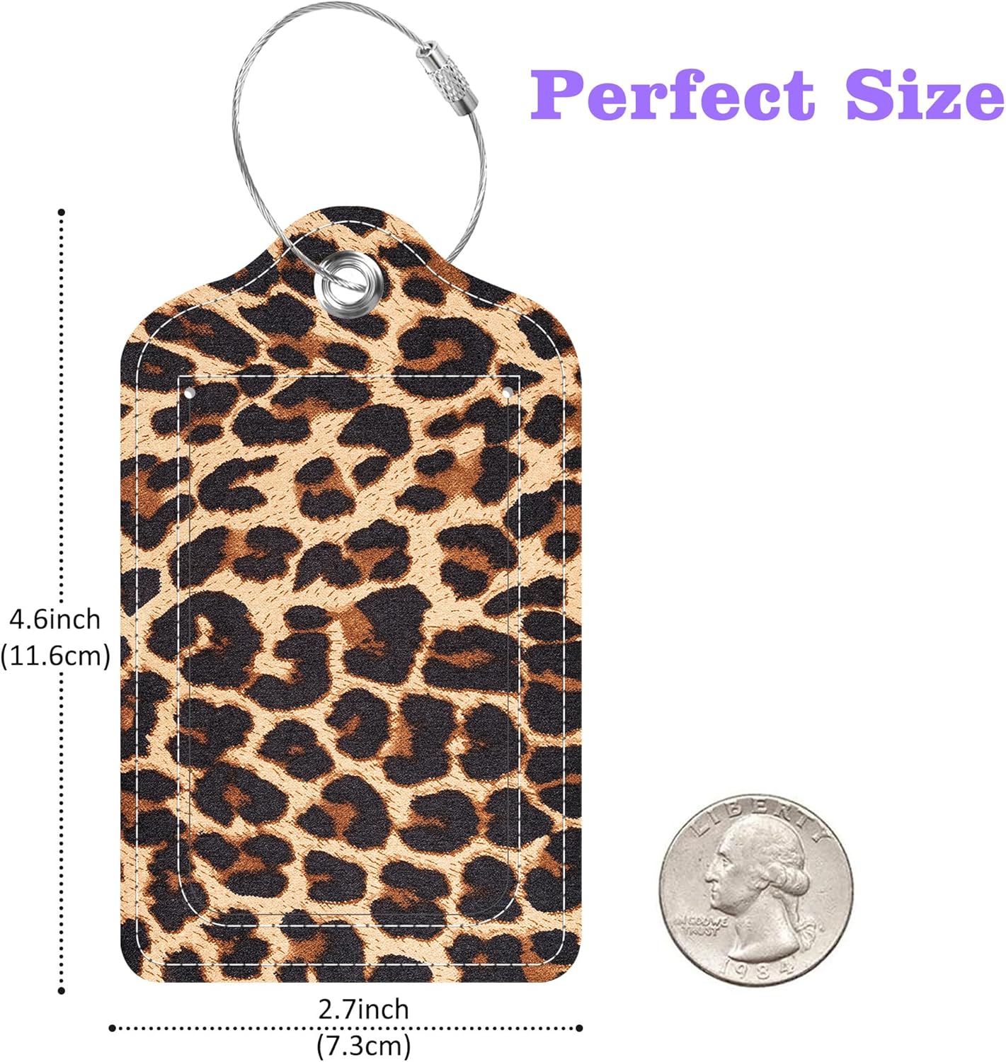 Set of 2 Luggage Tags Brown Leopard Texture Leather Suitcases Tag with Privacy Cover Stainless Steel Loop and Address Card for Women Men Travel