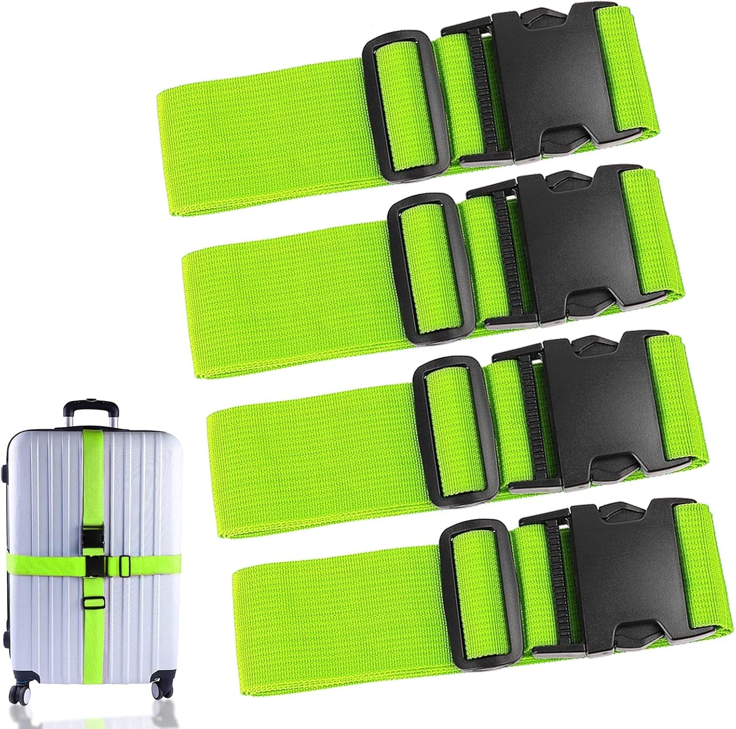 4Pcs Luggage Straps for Suitcase Travel Accessories TSA Approved, 80In Long Belts to Keep Your Suitcase Secure, Adjustable Bag Straps with Quick-Release Buckle for Travel Bag Closure, Green