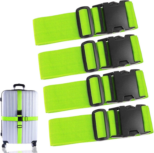 4Pcs Luggage Straps for Suitcase Travel Accessories TSA Approved, 80In Long Belts to Keep Your Suitcase Secure, Adjustable Bag Straps with Quick-Release Buckle for Travel Bag Closure, Green