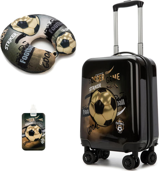 Kids Football Suitcase Set for Boys Hardside Luggage with Spinner Wheels 2 Piece 16inch Toddler Suitcase for Boys Travel Carry on Luggage Airline Approved