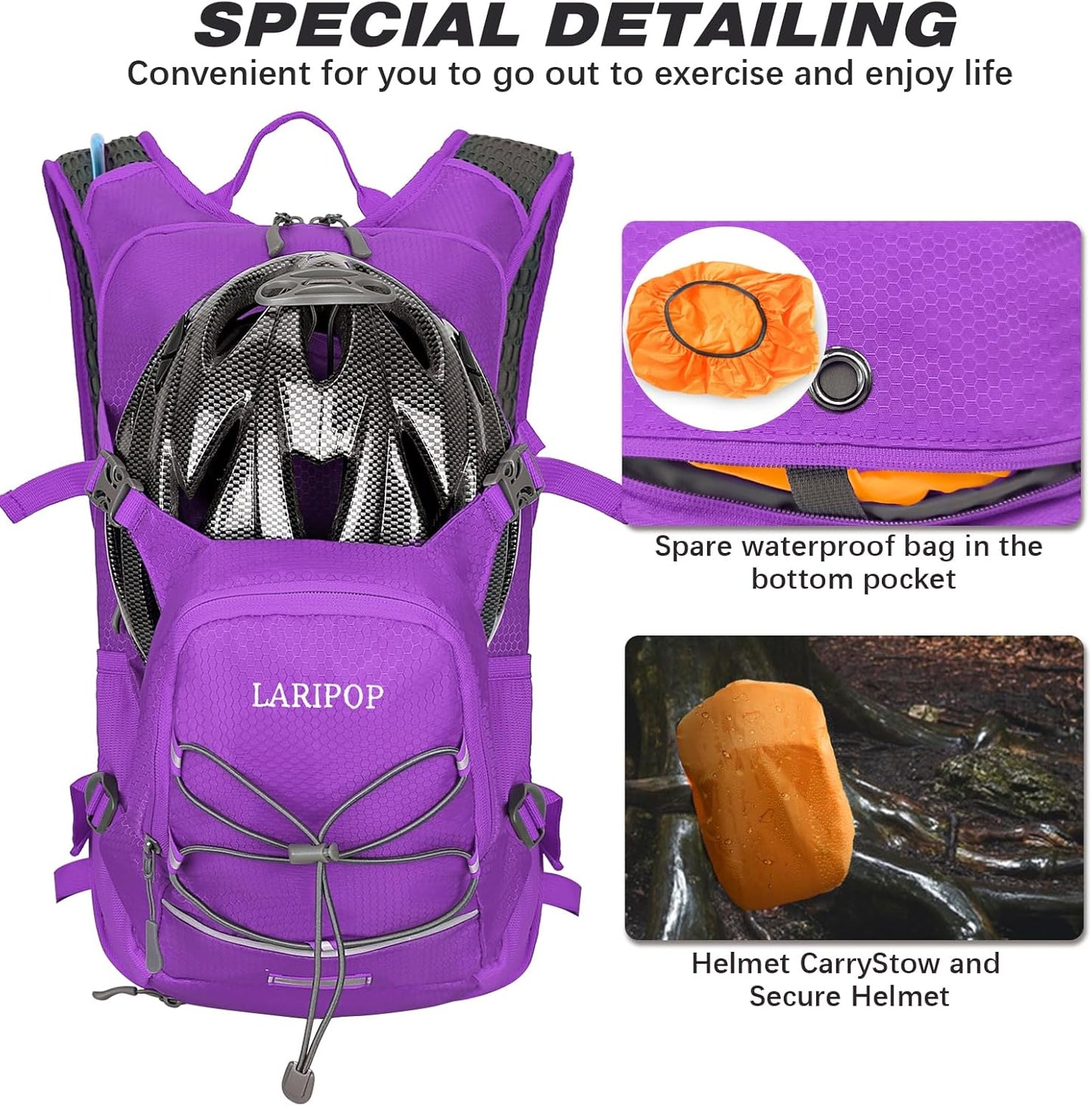 LARIPOP Hydration Backpack, 18L Hiking Backpack with 2L Water Bladder, Lightweight Water Pack for Cycling, Hiking, Biking