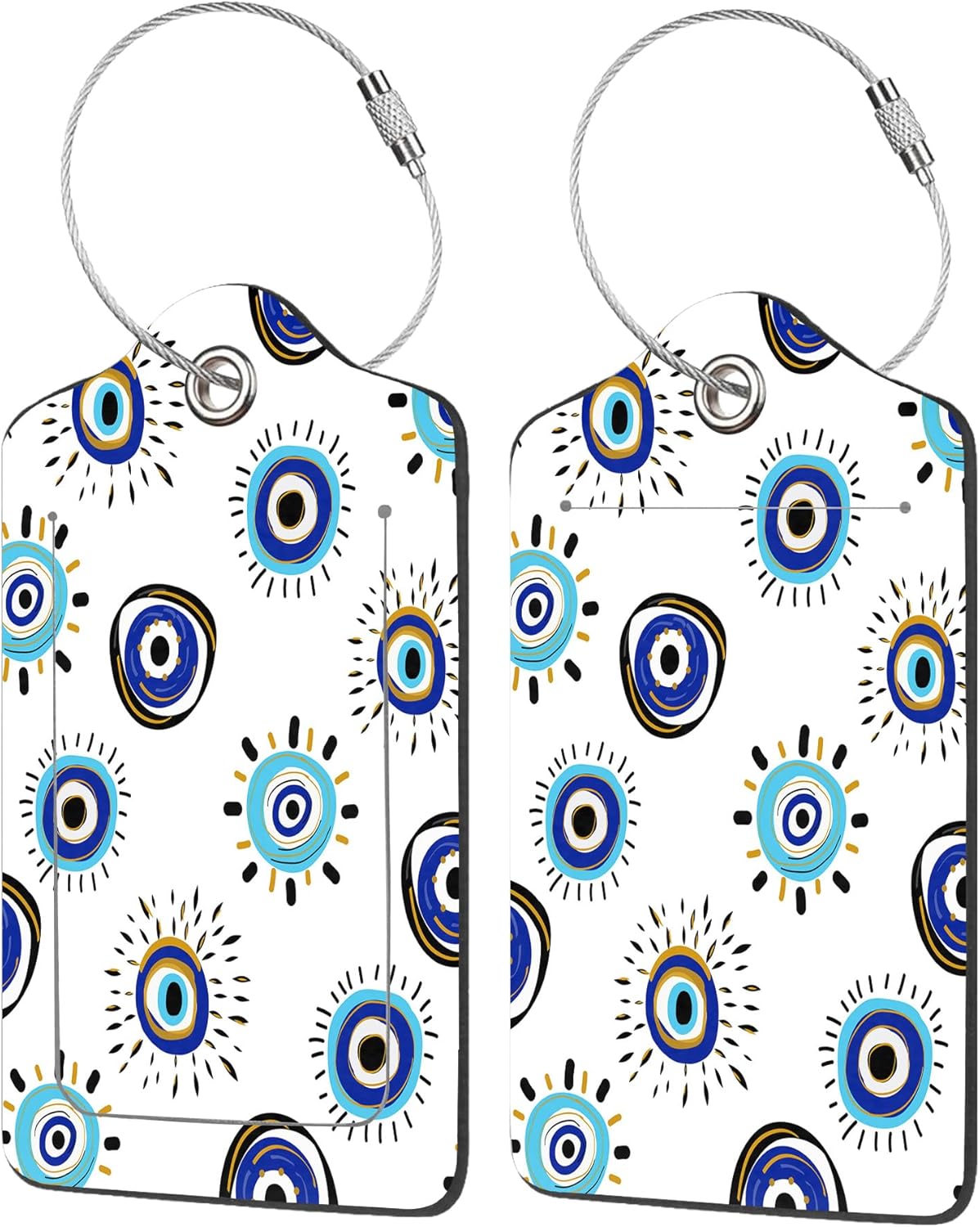 2 Pack Luggage Tag for Suitcase,Evil Eye PU Leather Suitcase Tags Identifiers with Privacy Name Address Labels and Durable Steel Loop for Women Men Travel