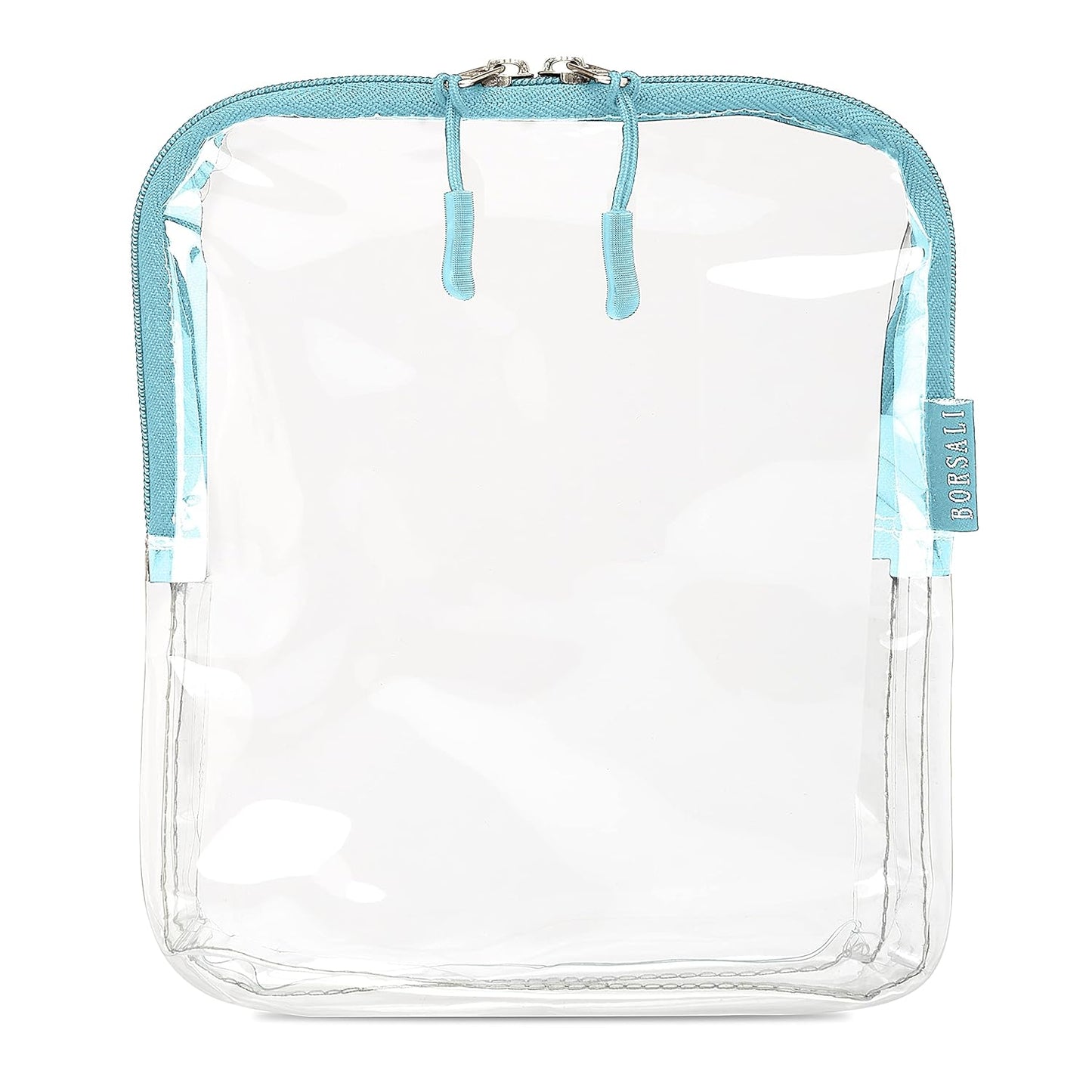 BORSALI TSA Approved Toiletry Bag - Clear Quart Size for 3-1-1 Carry On Travel - Makeup Organizer Cosmetic Pouch with Zipper - Travel Accessories - Light Blue