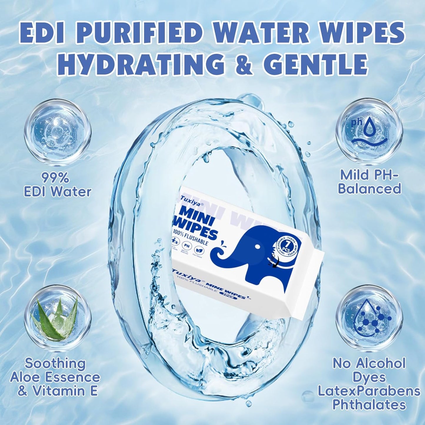 36 PackTravel Flushable Wipes with Aloe & Vitamin E,Impossibly Compact 7 Wipe Per Pack Mini Travel Adult Wet Wipe,Hypoallergenic & Fragrance-Free Skin-Friendly Flushable Wet Wipe(252 Total Wipes)