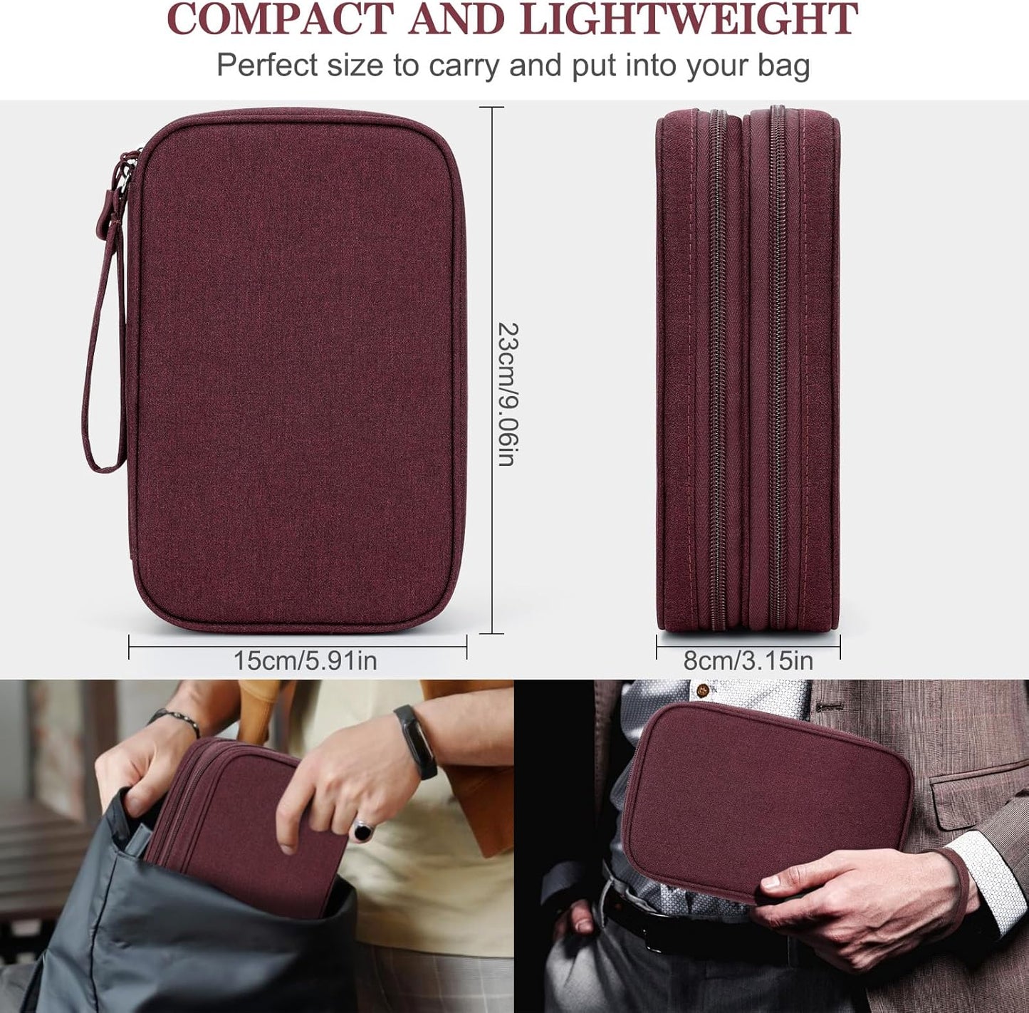 FYY Electronic Organizer, Large Travel Cable Organizer Bag Pouch Electronic Accessories Carry Case Portable Waterproof Double Layers All-in-One Storage Bag for Cable, Cord, Charger, Phone, Wine Red