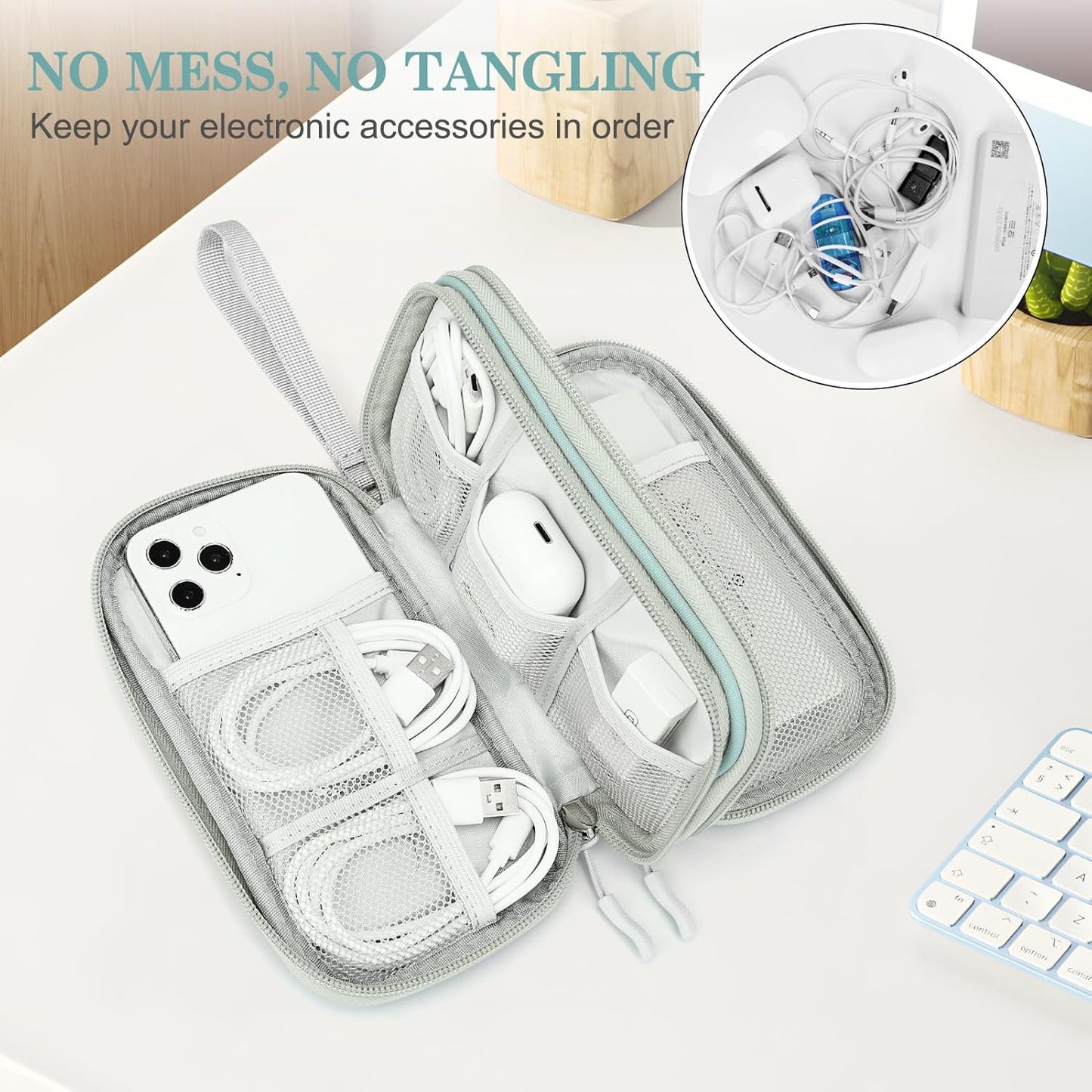 FYY Electronic Organizer, Travel Cable Organizer Bag Pouch Electronic Accessories Carry Case Portable Waterproof Double Layers All-in-One Storage Bag for Cable, Charger, Phone, Earphone, Mint Green