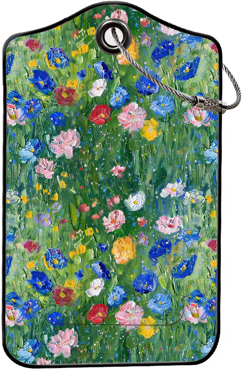 Luggage Tags for Suitcases, 2-Pack PU Leather for Cruise & Travel, Baggage ID Tags with Privacy Cover & Address Card, Durable Metal Ring, Kids Adults Travel Accessories, Impressionist Meadow