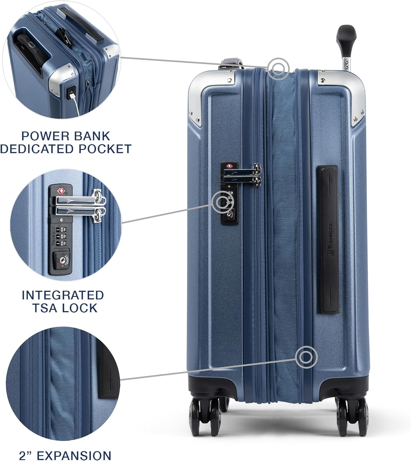 Travelpro Platinum Elite Hardside Expandable Spinner Wheel Luggage TSA Lock Hard Shell Polycarbonate Suitcase, Dark Sky Blue, Carry-on 21-Inch