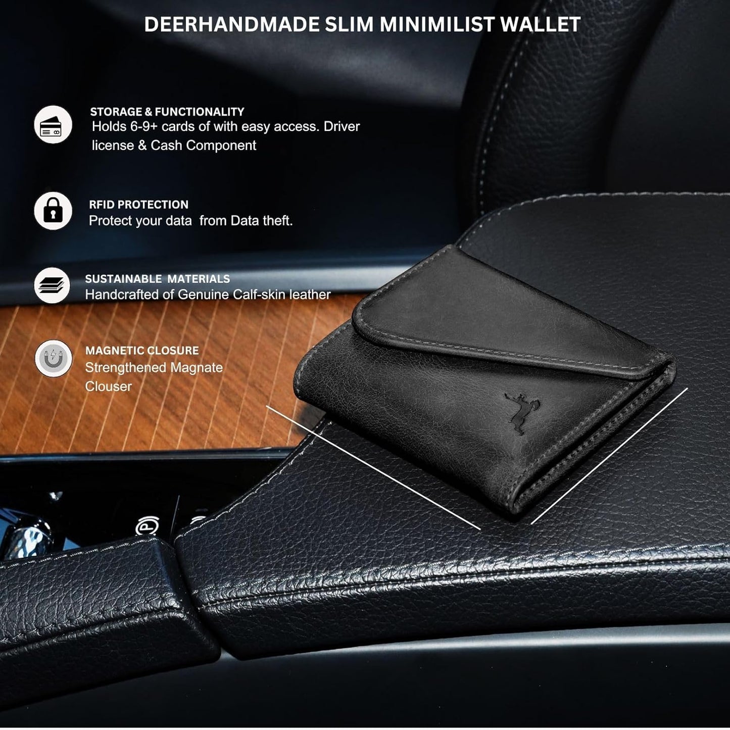 Leather RFID Wallet for Men, Slim Leather Mens Wallet, Handcraft Men's Wallets, Card Cases & Money Organizers, Magnetic Closure Sleek RFID Blocking Thin Mens Wallets with 9-12 Card Slots & Gift Box